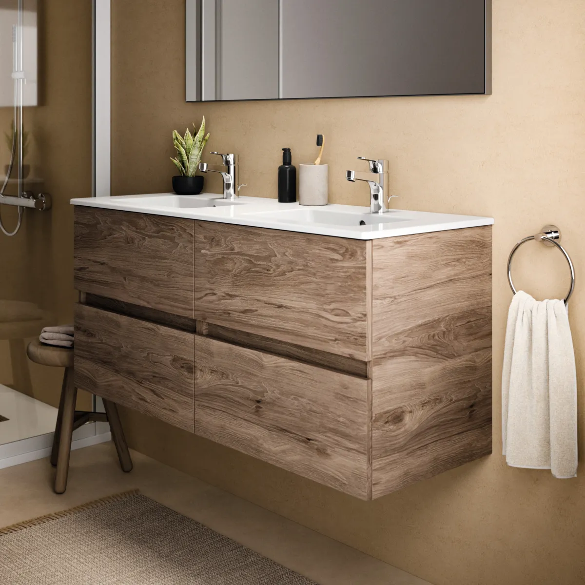 Ideal Standard Waschtischunterschrank „Eurovit+“ 120 × 55 × 44 cm Nussbaum geflammt Ideal Standard Waschtischunterschrank „Eurovit+“ 120 × 55 × 44 cm Nussbaum geflammt