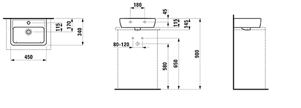Aufsatzhandwaschbecken PRO A 340x450x145 1 Hahnloch mit Überlauf weiß