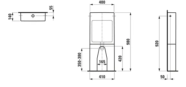 bodenstehender Spülkasten UNIVERSAL 140x410x980 bestehend aus 2 sepaaten Keramikteilen Wasseranschluss seitlich weiß