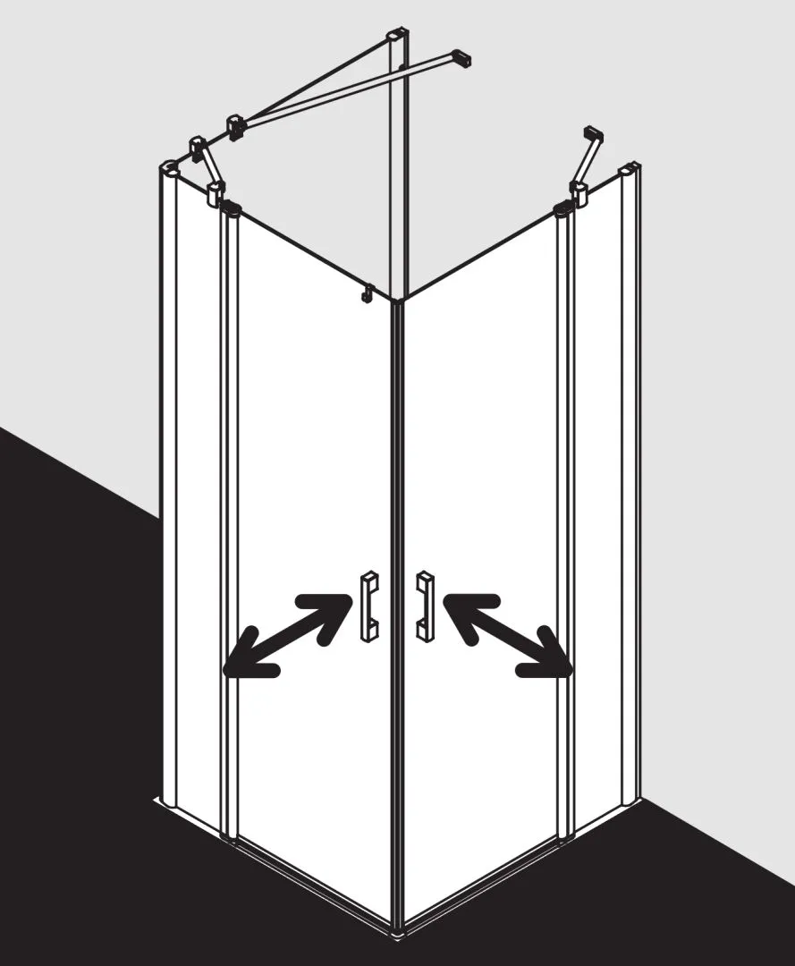 Kermi Duschtür Eckeinstieg 2-teilig Pendeltüren mit Festfeldern Halbteil links „PEGA“ Glas Klar, Profile Silber Hochglanz, BV: 715 - 740 mm GAK: 700 - 725 mm WE: 725 - 750 mm H: 1850 mm