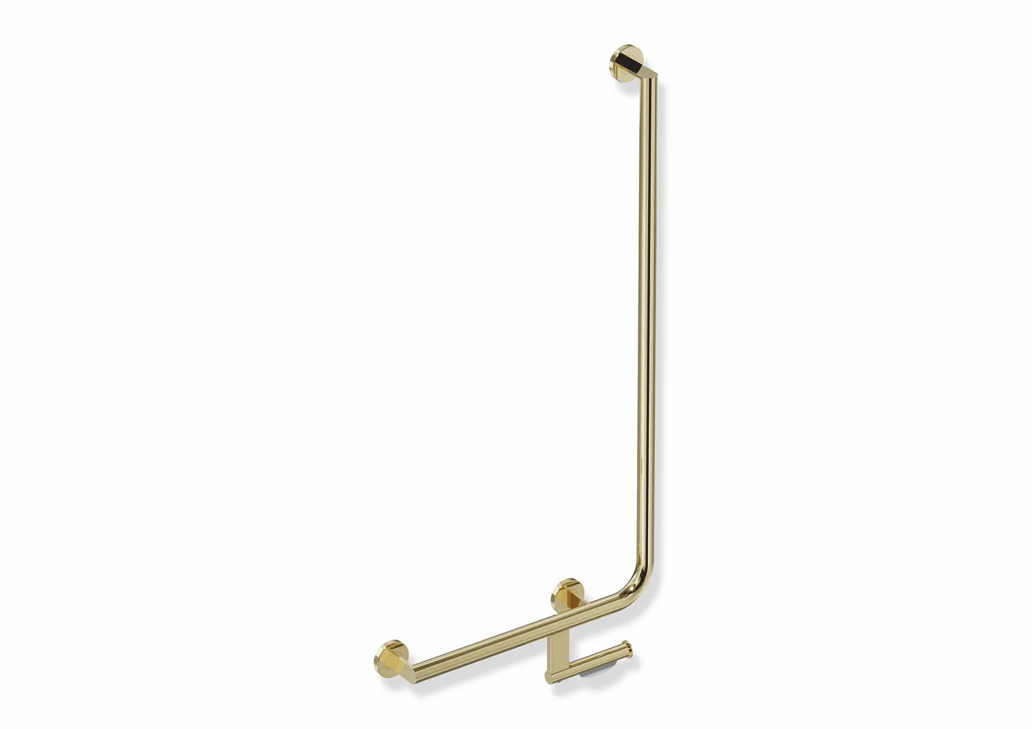 Winkelgriff mit Papierrollenhalter des Systems 900, Edelstahl, PVD, waagerechte Länge 500 mm, senkrechte Länge 1000 mm, D: 32 mm, Ausführung links, in Farbe CK (Messing glänzend) Winkelgriff mit Papierrollenhalter des Systems 900, Edelstahl, PVD, waagerechte Länge 500 mm, senkrechte Länge 1000 mm, D: 32 mm, Ausführung links, in Farbe CK (Messing glänzend)