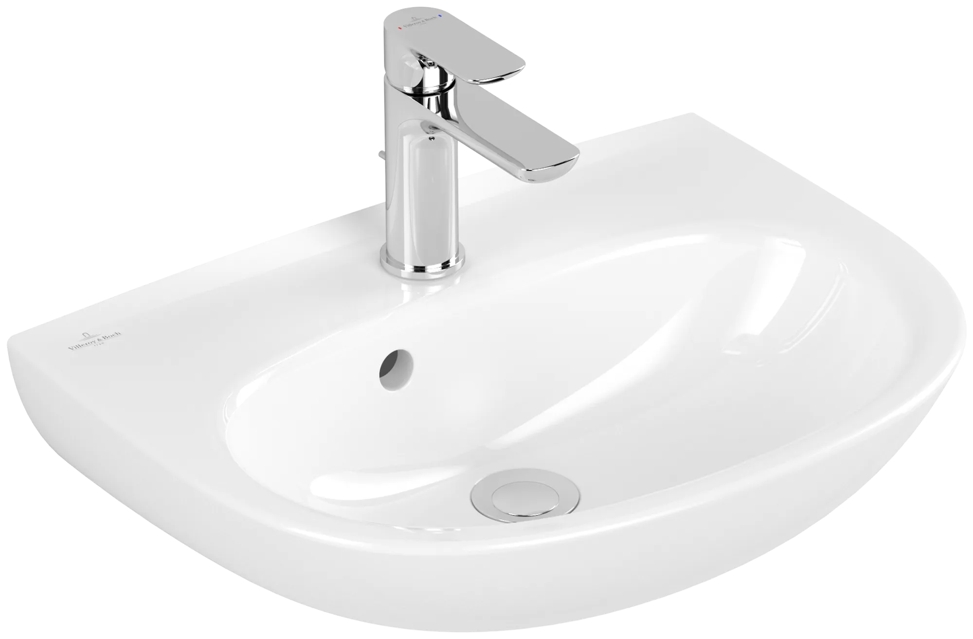 Villeroy & Boch Handwaschbecken O.novo, oval, weiß Alpin CeramicPlus, 500 x 380 mm, Höhe 160 mm, mit Überlauf, für 3-Loch-Armatur