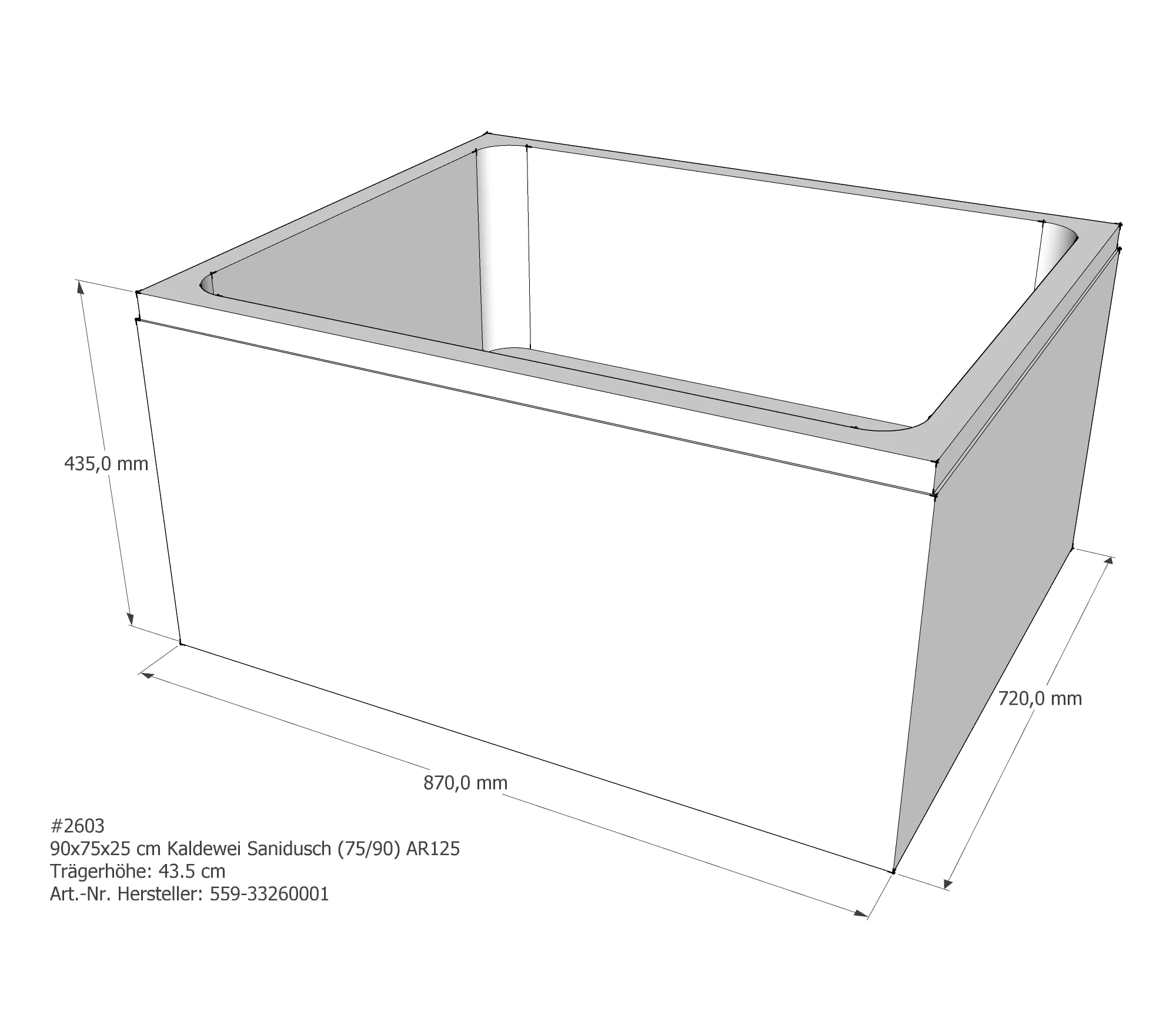 Duschwannenträger für Kaldewei Sanidusch 75 × 90 × 25 cm
