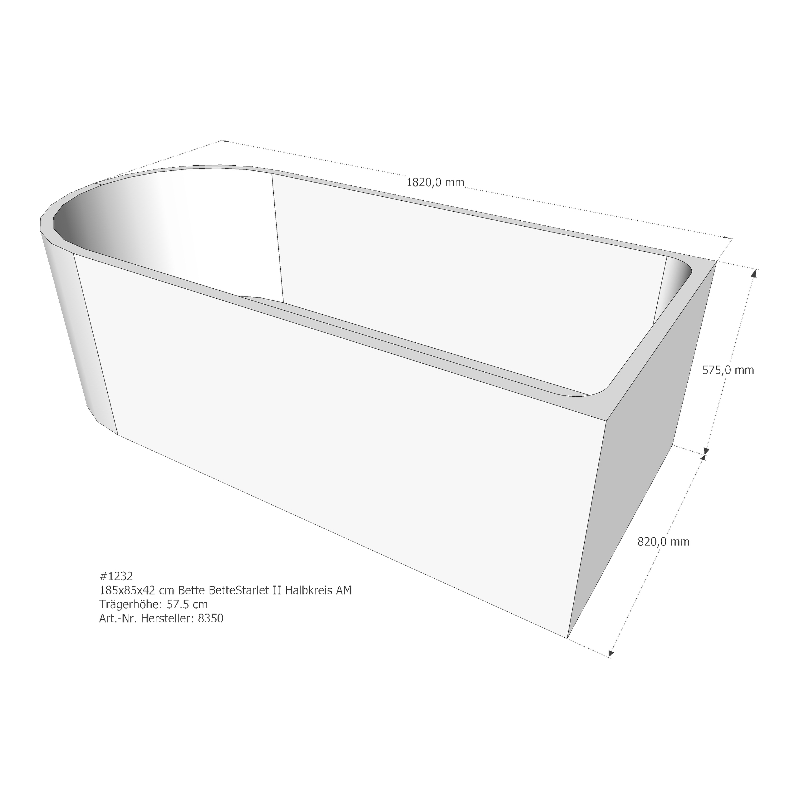 Badewannenträger für Bette Starlet II 185 × 85 × 42 cm Badewannenträger für Bette Starlet II 185 × 85 × 42 cm