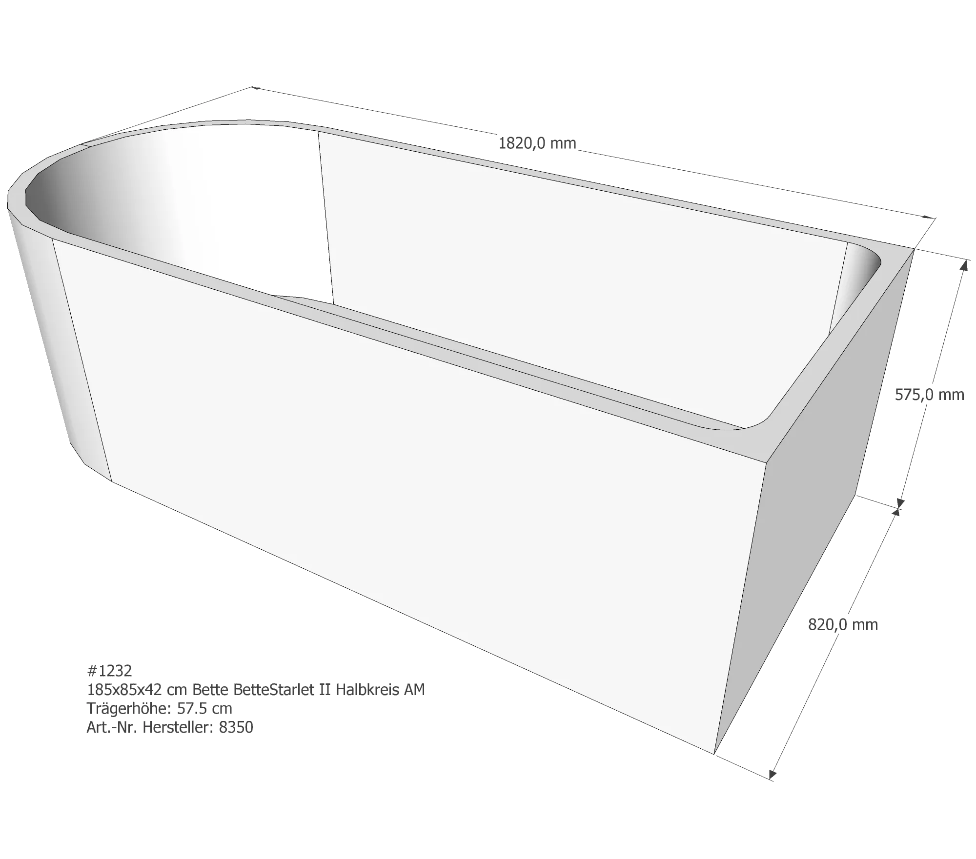 Badewannenträger für Bette Starlet II 185 × 85 × 42 cm