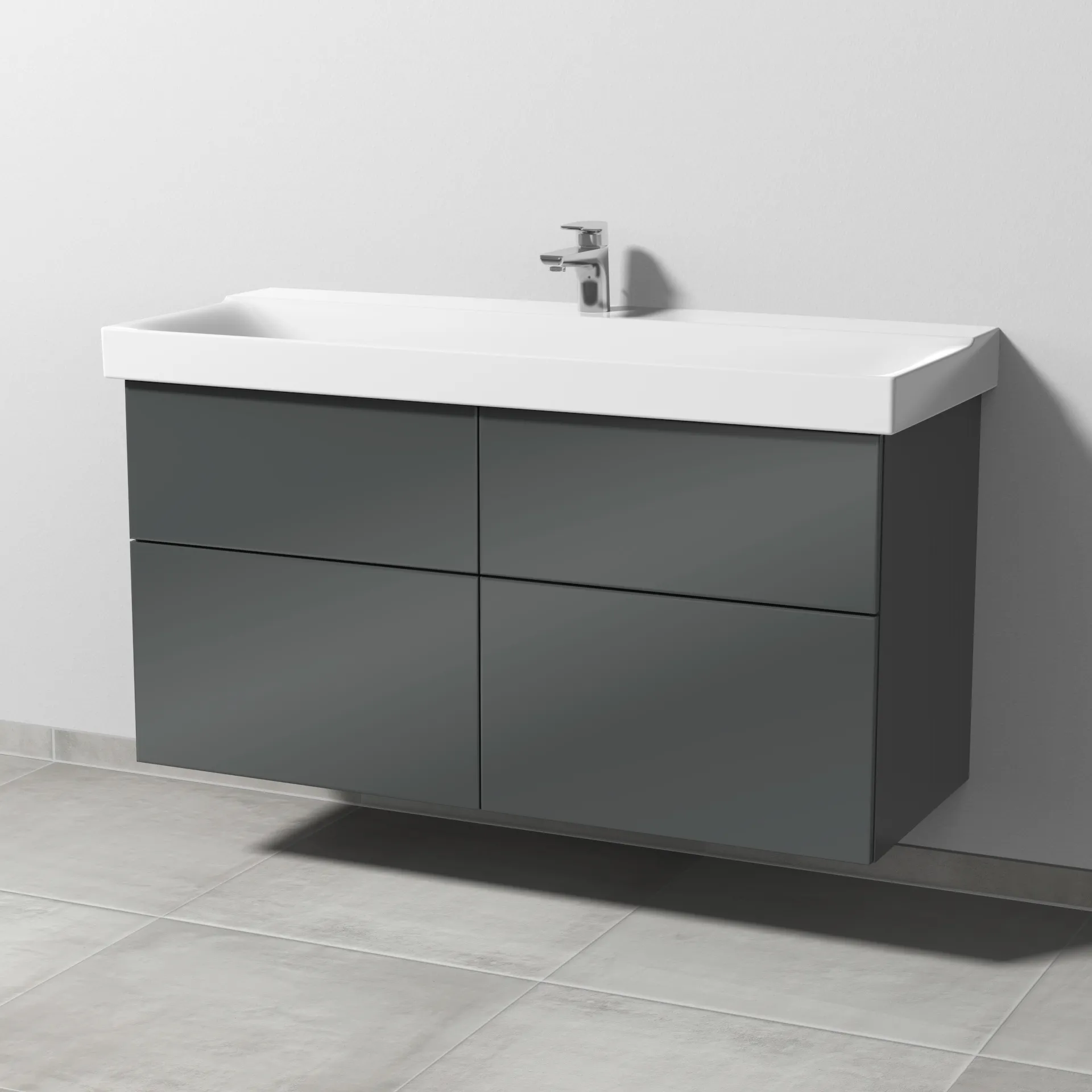 Sanipa Waschtischunterschrank „3way“ passend zu Keramik-Waschtische Xeno2 von Geberit 1150 × 593 × 452 mm in Anthrazit (glanz), Becken mittig