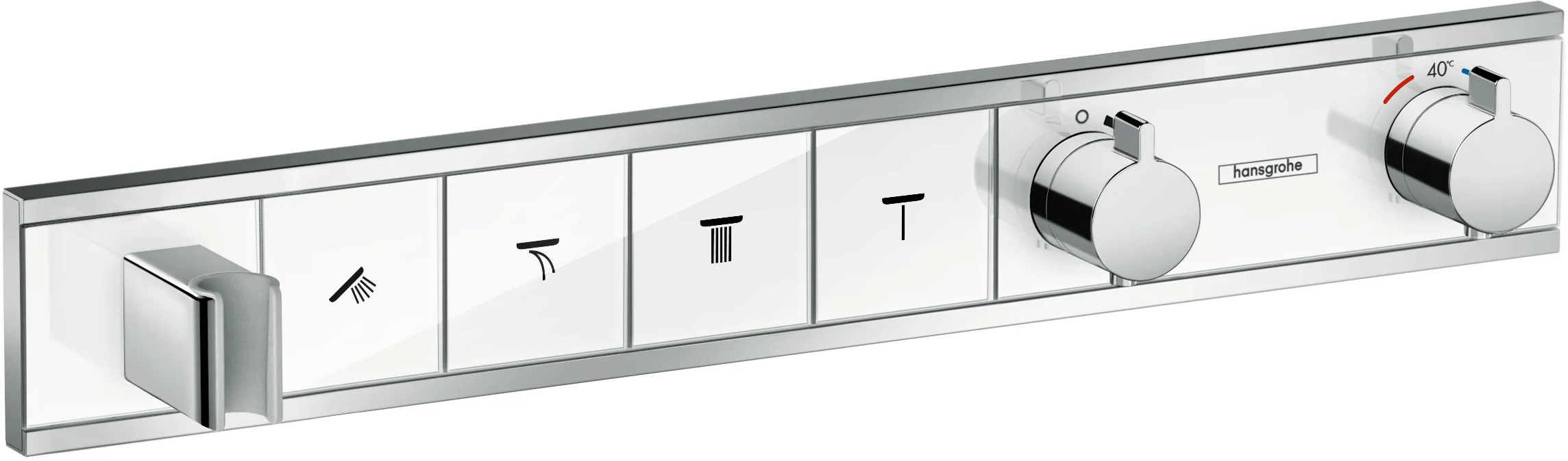Hansgrohe RainSelect Thermostat Unterputz, 4 Verbraucher, weiß/chrom, mit integriertem Brausehalter und Tasten für Handbrause, Schwall, Rain groß, MonoRain