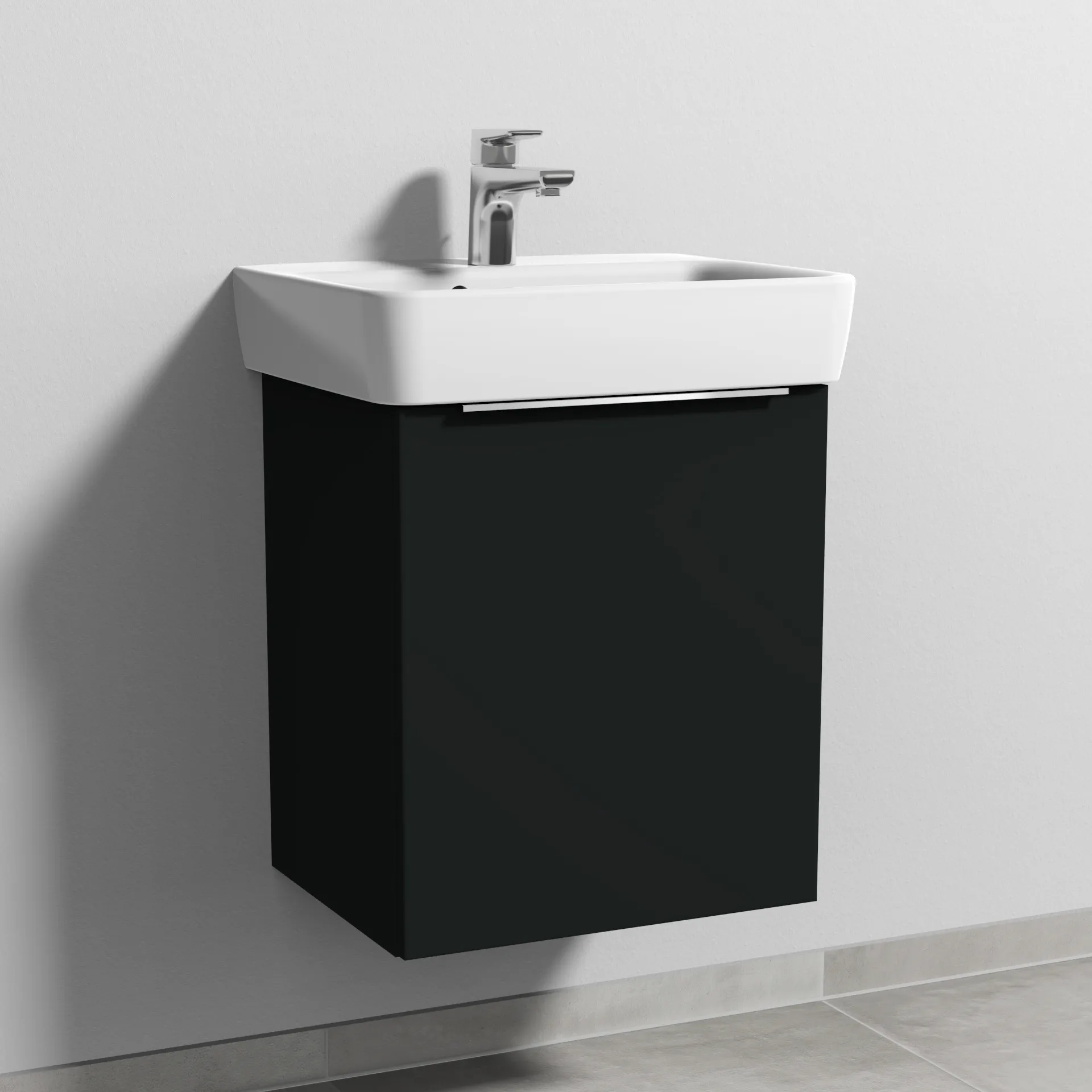 Sanipa Waschtischunterschrank „3way“ passend zu Keramik-Waschtische Renova Plan von Geberit 440 × 520 × 352 mm in Vulkan (matt), Anschlag rechts