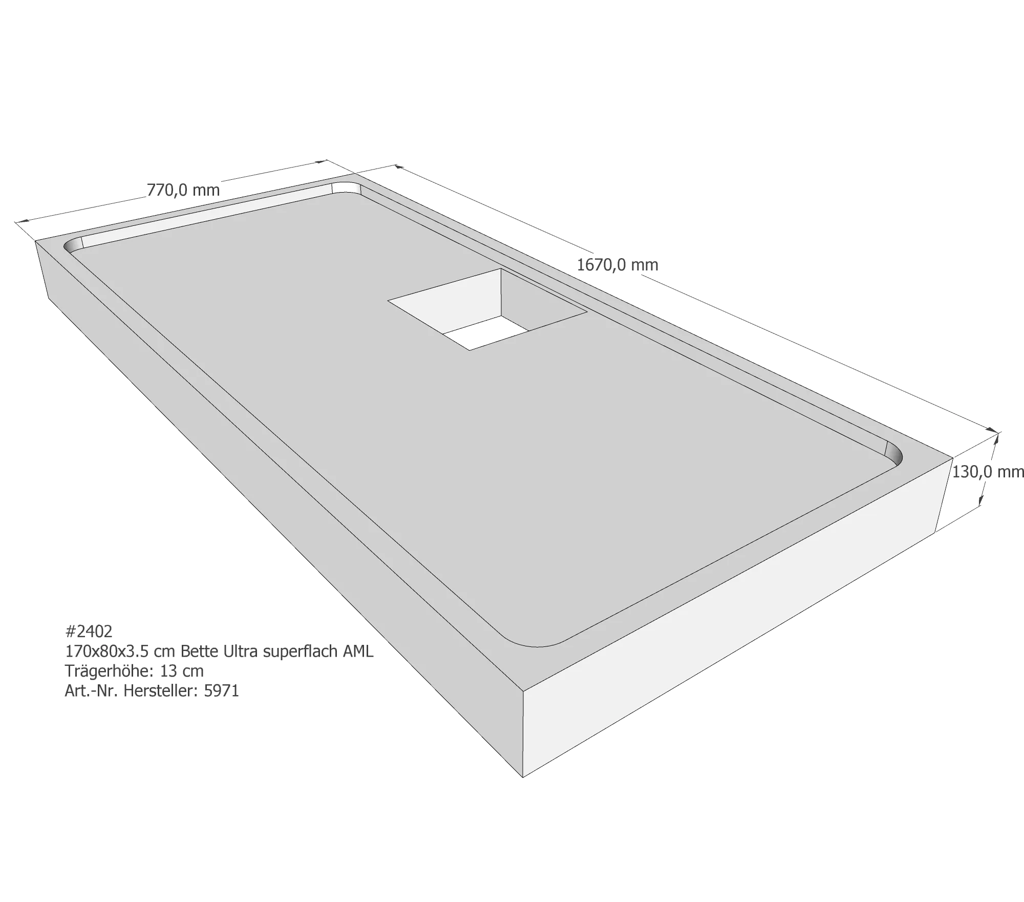 Duschwannenträger für Bette Ultra (superflach) 170 × 80 × 3,5 cm