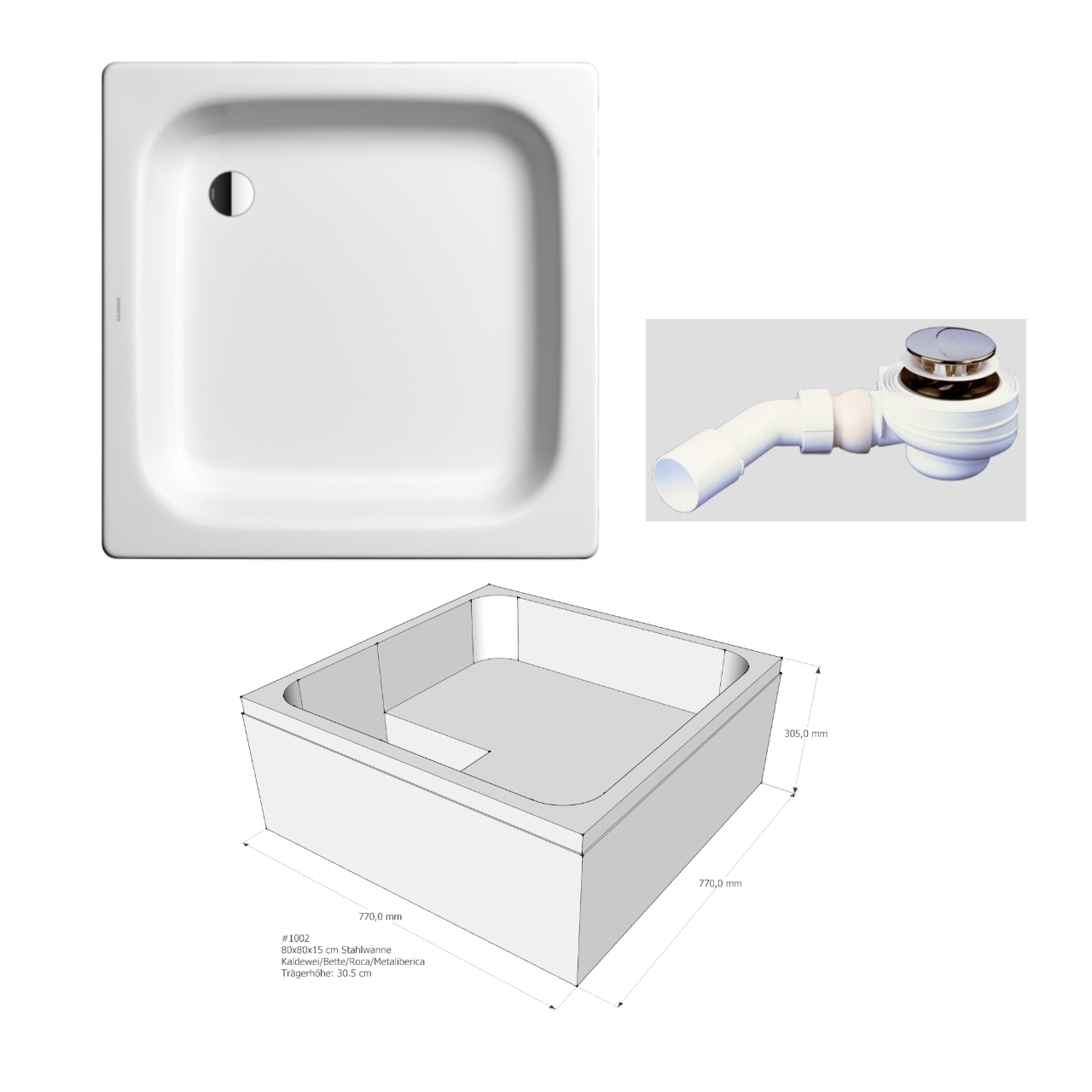 Set-Duschwanne Kaldewei Sanidusch 80 × 80 cm mit Duschwannenträger und Sanit-Ablauf Set-Duschwanne Kaldewei Sanidusch 80 × 80 cm mit Duschwannenträger und Sanit-Ablauf