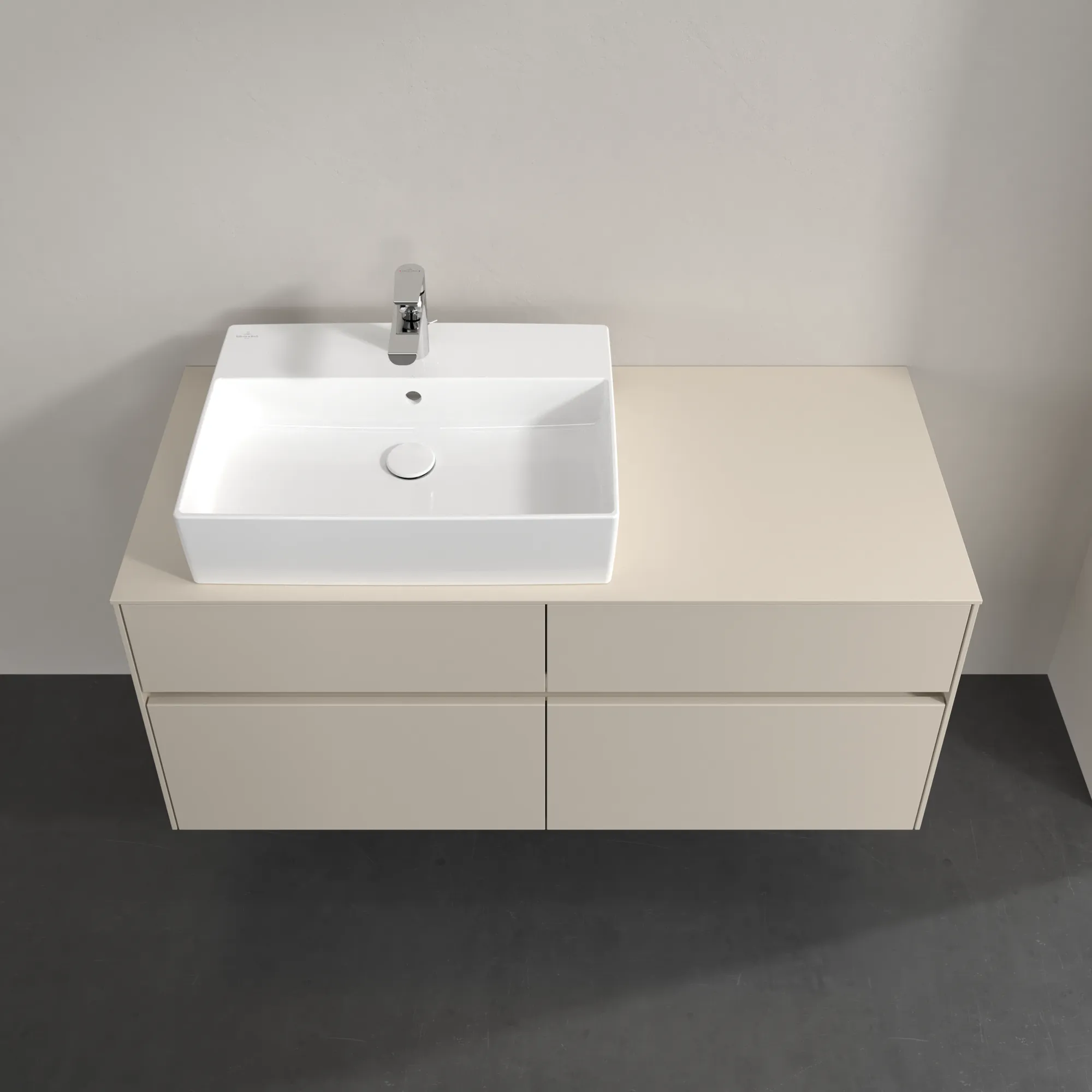 Villeroy & Boch Waschtischunterschrank „Collaro“ 1200 × 548 × 500 mm Cashmere Grey, mit Beleuchtung, für Becken links Villeroy & Boch Waschtischunterschrank „Collaro“ 1200 × 548 × 500 mm Cashmere Grey, mit Beleuchtung, für Becken links