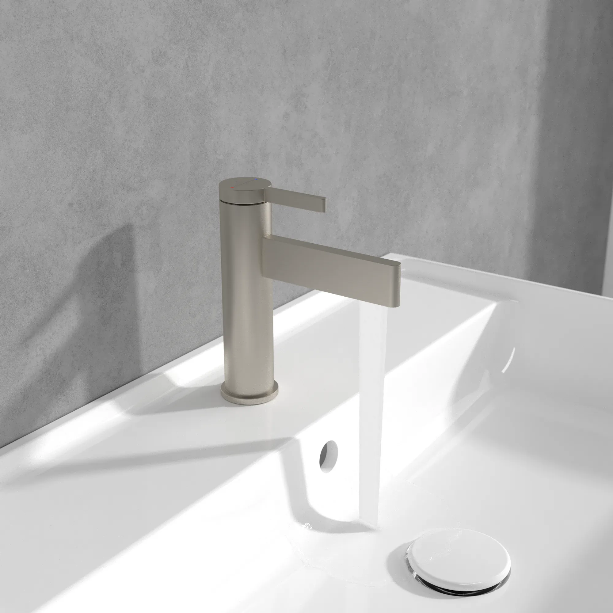 Einhand-Waschtischarmatur „Dawn“ 14,9 cm Ausladung 100 mm in Brushed Nickel Matt Einhand-Waschtischarmatur „Dawn“ 14,9 cm Ausladung 100 mm in Brushed Nickel Matt