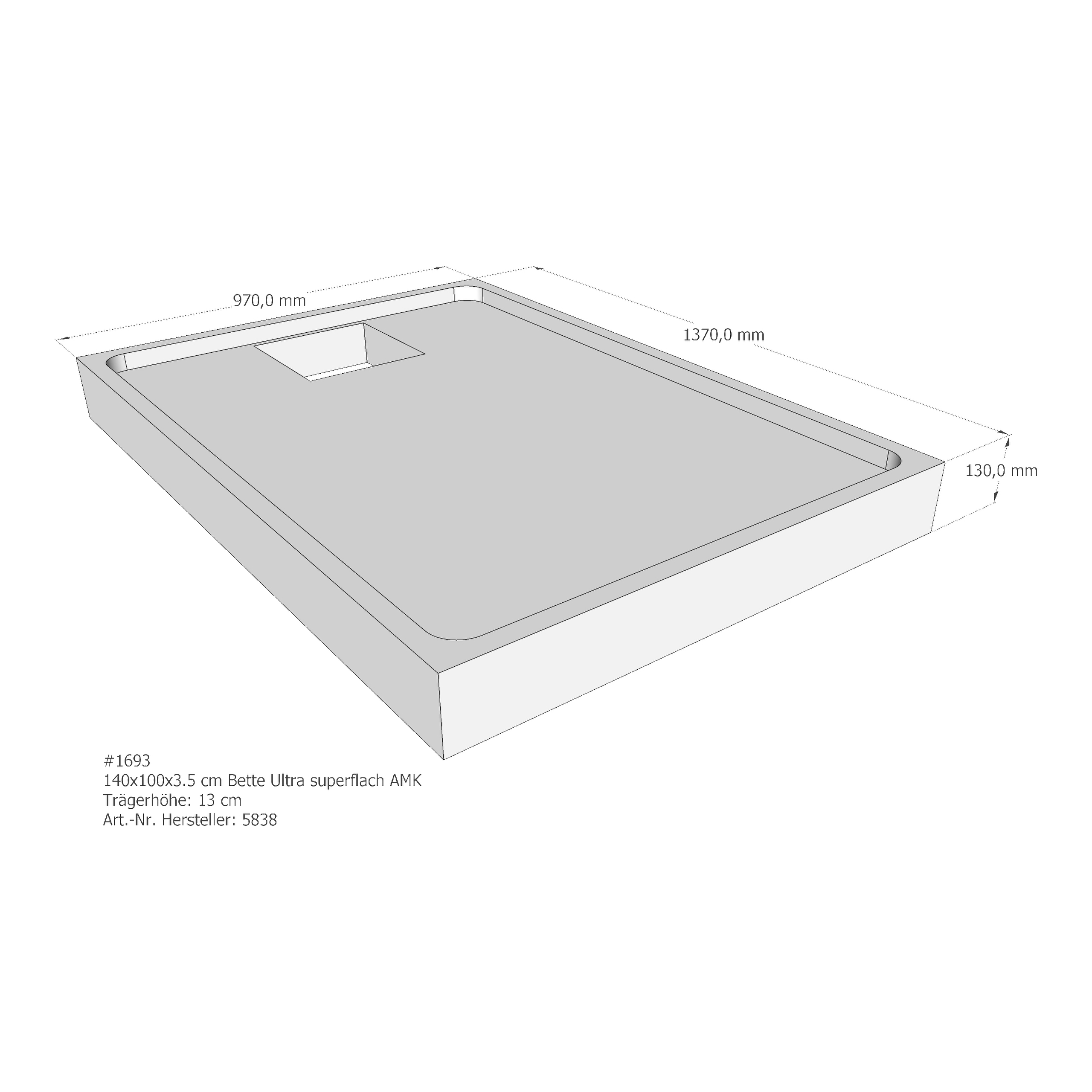 Duschwannenträger für Bette Ultra (superflach) 140 × 100 × 3,5 cm