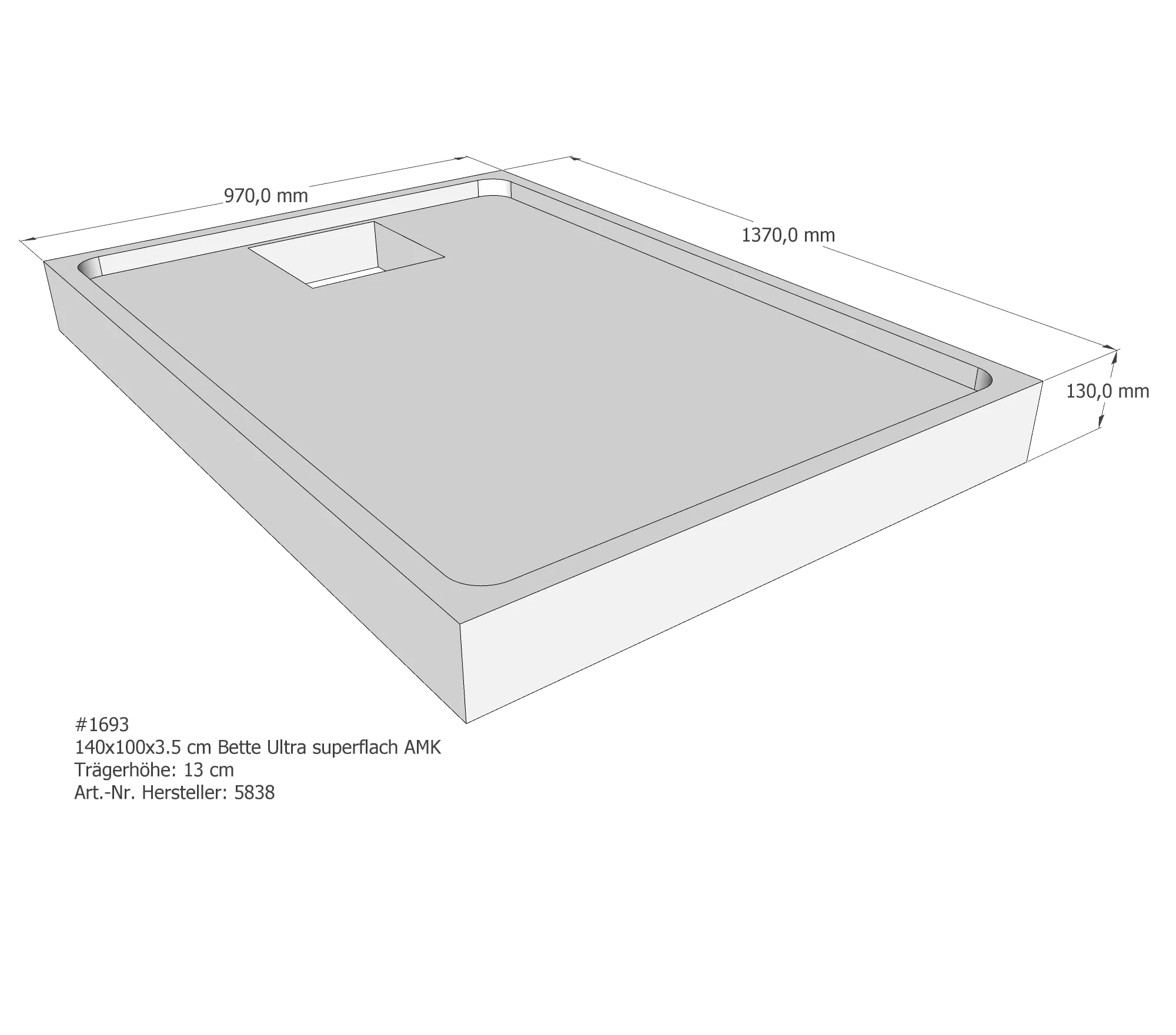Duschwannenträger für Bette Ultra (superflach) 140 × 100 × 3,5 cm Breite: 100 cm / Länge: 140 cm