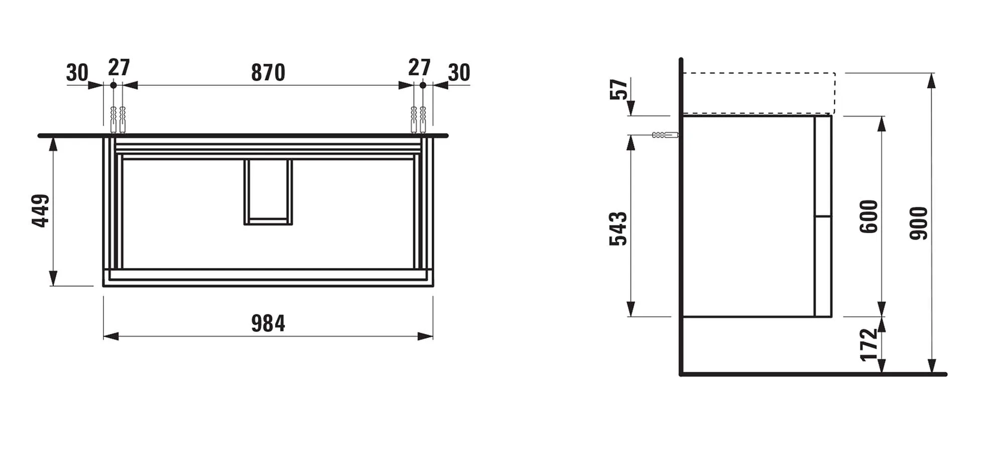 Laufen Waschtischunterbau „Kartell“ 450 × 600 × 985 mm Schiefergrau