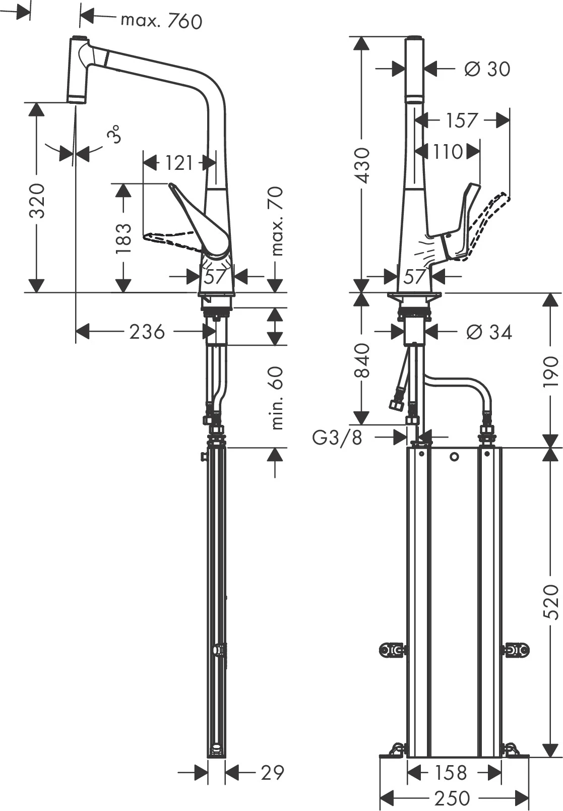 Metris M71 Einhebel-Küchenmischer 320, Eco, Ausziehbrause, 2jet, sBox Chrom