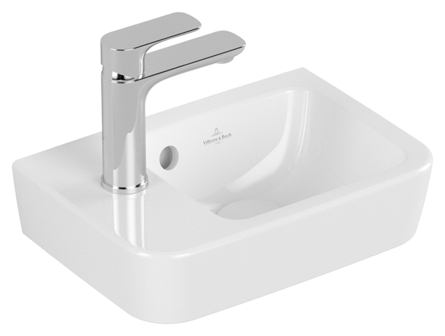 Handwaschbecken Compact O.novo 434236, 360 x 250 mm, Eckig, Becken rechts, 1HL. Hahnloch links durchgestochen, mit Überlauf, Weiß Alpin