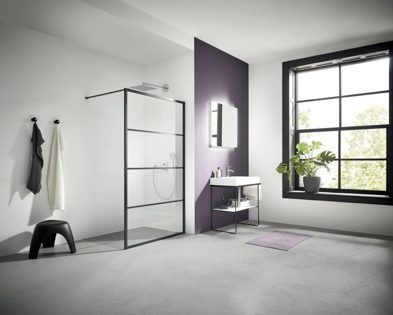 Kermi Duschdesign Walk-In-Duschkabine „WALK-IN XD“ Glas Klar, Profile Schwarz Soft (RAL 9005), BV: 890 - 910 mm WE: 890 - 910 mm H: 2000 mm