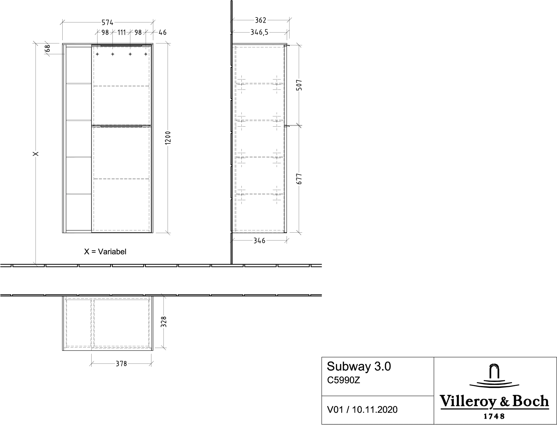 Villeroy & Boch Mittelschrank „Subway 3.0“ 57,4 × 120 × 36,2 × 36,2 cm 2 Türen, Anschlag (Scharnier) rechts, 2 Türen, Anschlag rechts Villeroy & Boch Mittelschrank „Subway 3.0“ 57,4 × 120 × 36,2 × 36,2 cm 2 Türen, Anschlag (Scharnier) rechts, 2 Türen, Anschlag rechts
