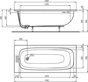 Ideal Standard Badewanne „i.life“ 75 × 170 cm