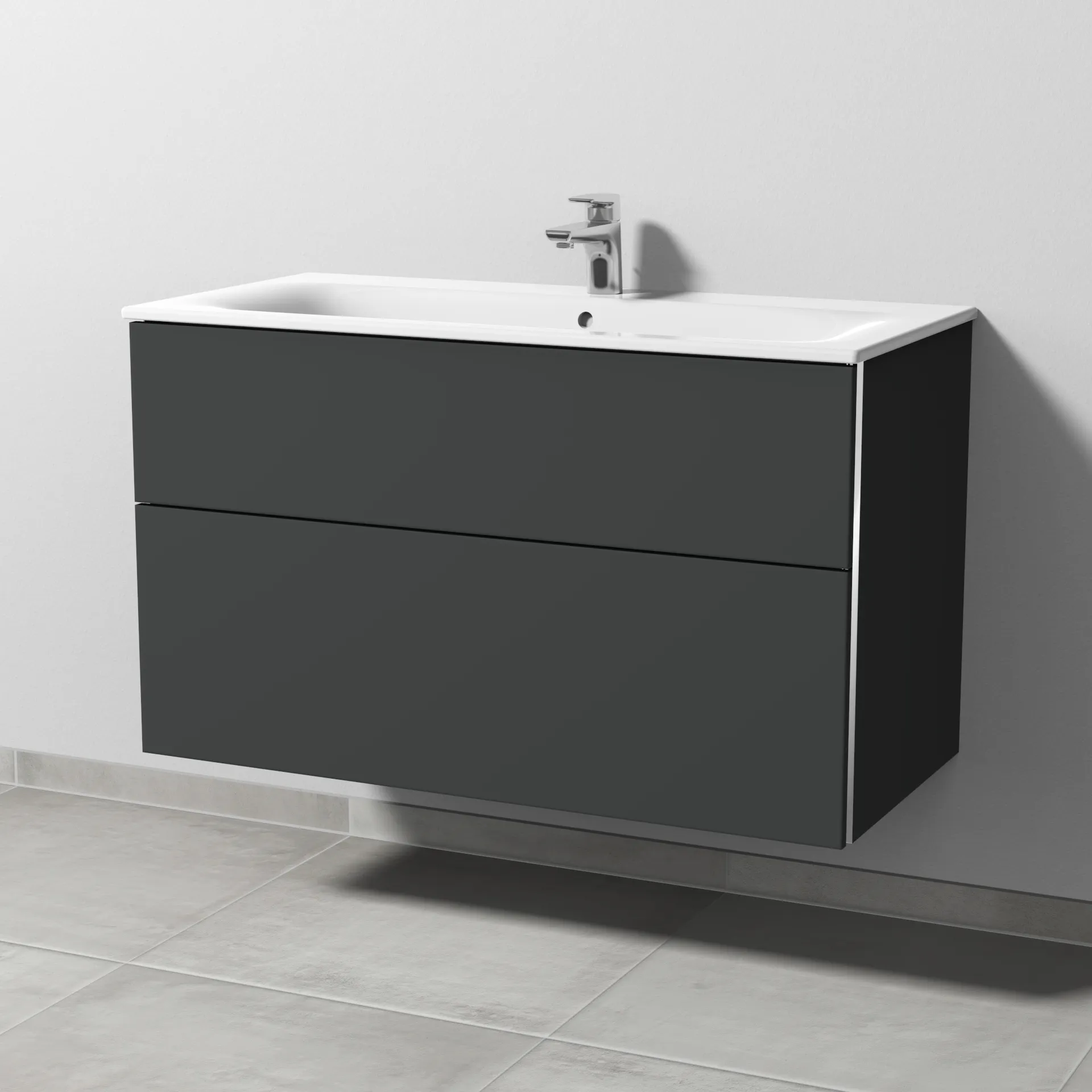 Sanipa Waschtischunterschrank „3way“ passend zu Keramik-Waschtische Renova Plan Slim von Geberit 985 × 582 × 472 mm in Graphit (matt)