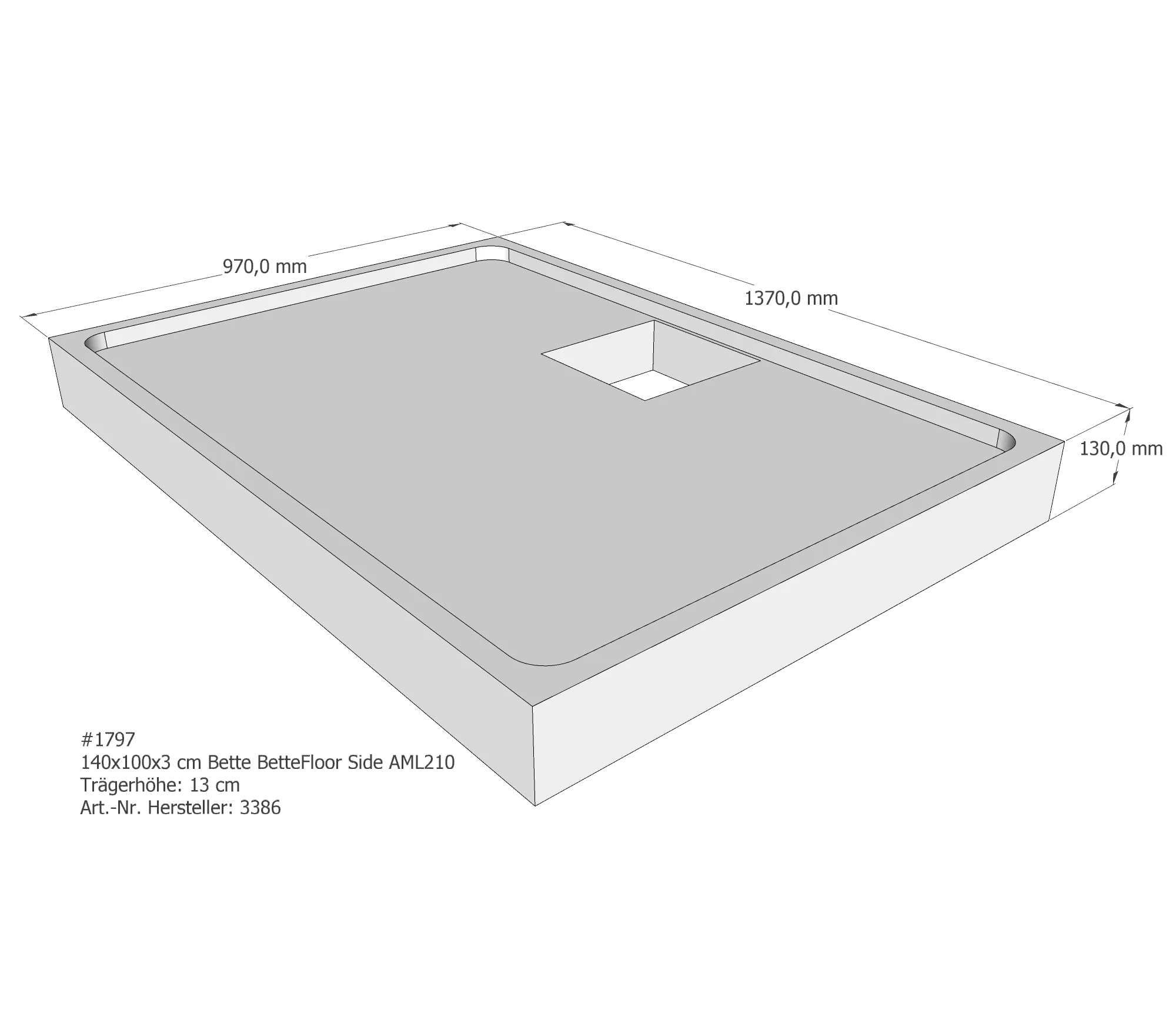 Duschwannenträger für Bette Floor Side 140 × 100 × 3 cm Breite: 100 cm / Länge: 140 cm Duschwannenträger für Bette Floor Side 140 × 100 × 3 cm Breite: 100 cm / Länge: 140 cm