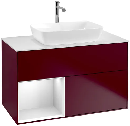 Villeroy & Boch Waschtischunterschrank „Finion“ für Schrankwaschtisch 1000 × 603 × 501 mm Peony Matt Lacquer, für Becken mittig, mit Hahnlochbohrung