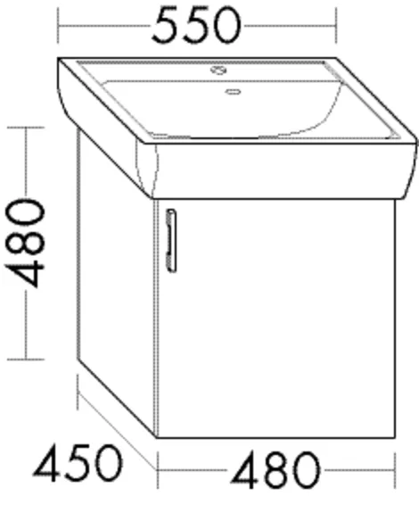 Waschtischunterschrank Sys30 von burgbad - 480x480x450 mm, 1 Tür, PG4