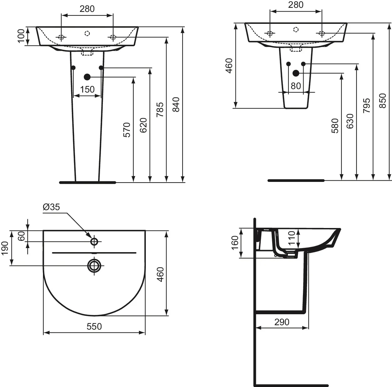 Waschbecken „ConnectAir“ 55 × 46 × 16 cm, Hahnlochposition mittig Waschbecken „ConnectAir“ 55 × 46 × 16 cm, Hahnlochposition mittig