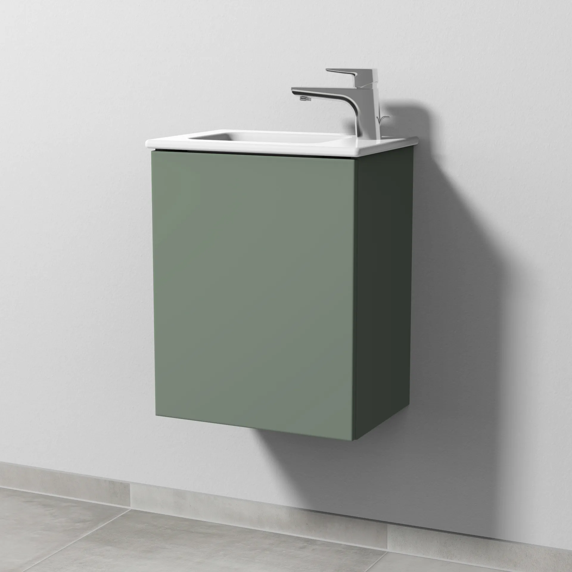 Sanipa Waschtischunterschrank „3way“ passend zu Keramik-Waschtische ME by Starck von Duravit 410 × 513 × 293 mm in Soft-Green, Anschlag links