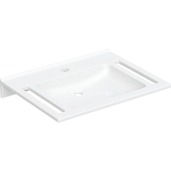 Publica Waschtisch eckiges Design, mit Ausschnitten, barrierefrei: B=70cm, T=55cm, Hahnloch=mittig, Überlauf=ohne, weiß-alpin Publica Waschtisch eckiges Design, mit Ausschnitten, barrierefrei: B=70cm, T=55cm, Hahnloch=mittig, Überlauf=ohne, weiß-alpin