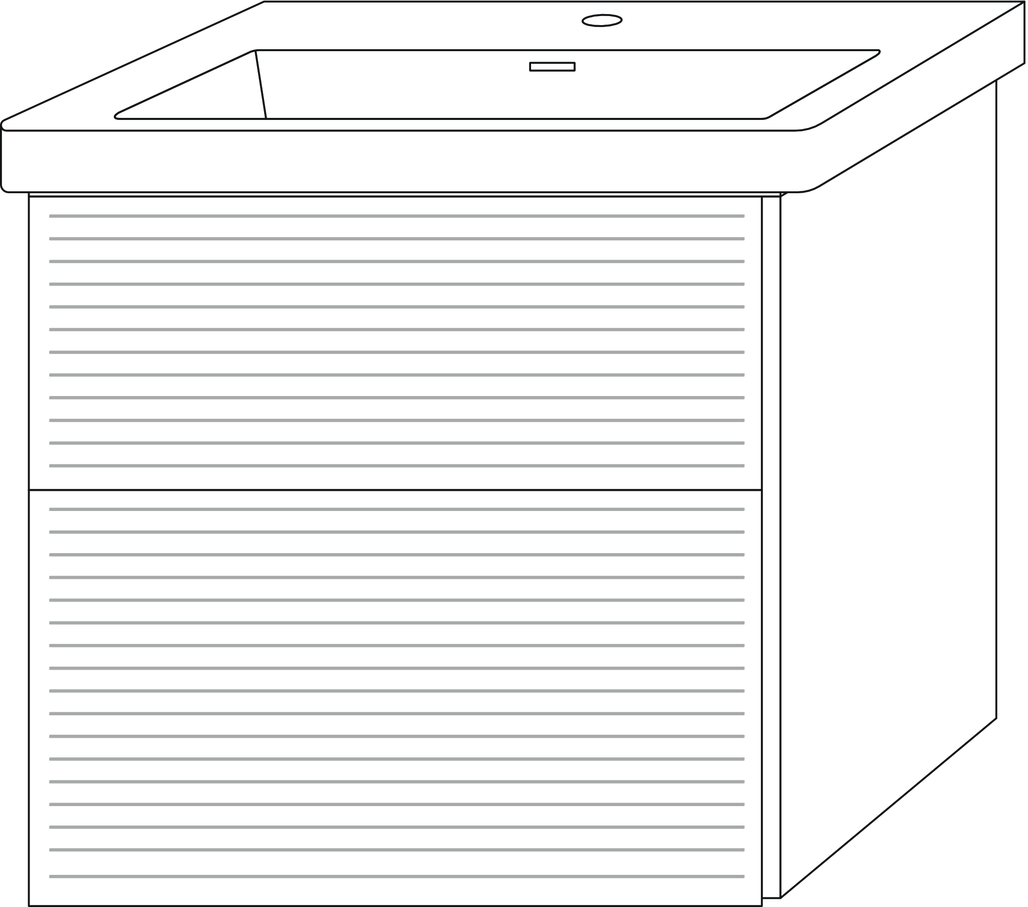 Sanipa Waschtischunterschrank „3way“ Struktur 605 × 588 × 462 mm in Eiche Kansas, mit Hahnlochbohrung, Becken mittig