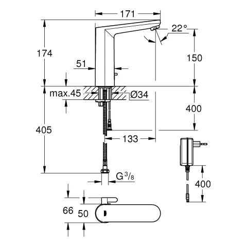 Grohe Eurosmart CE Infrarot-Elektronik für Waschtisch ½ L-Size chrom Grohe Eurosmart CE Infrarot-Elektronik für Waschtisch ½ L-Size chrom