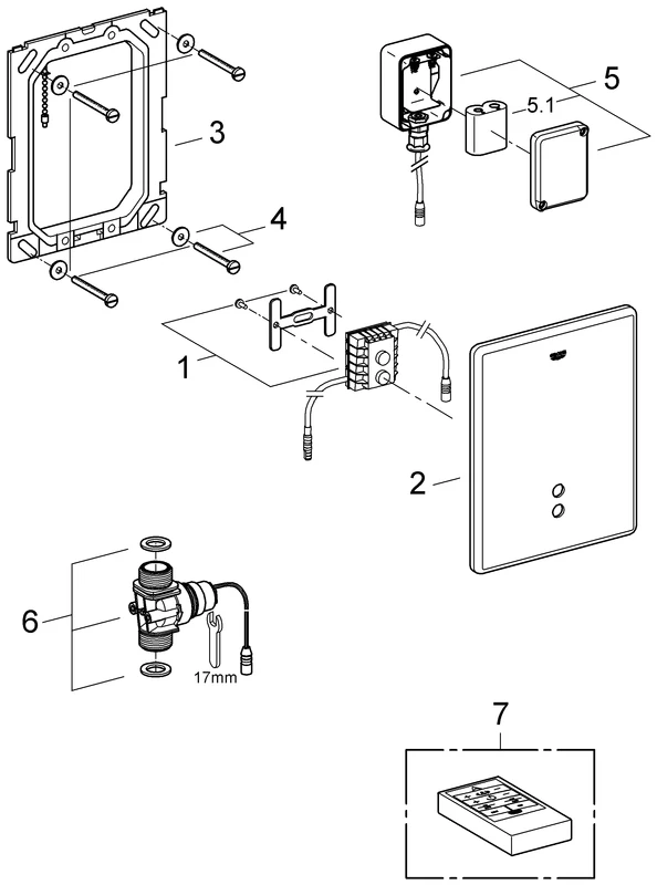 Infrarot-Elektronik Tectron Skate 37750, für Urinal, Fertigmontageset für Rohbauset 37 006, Wandeinbau, 6 V DC, chrom