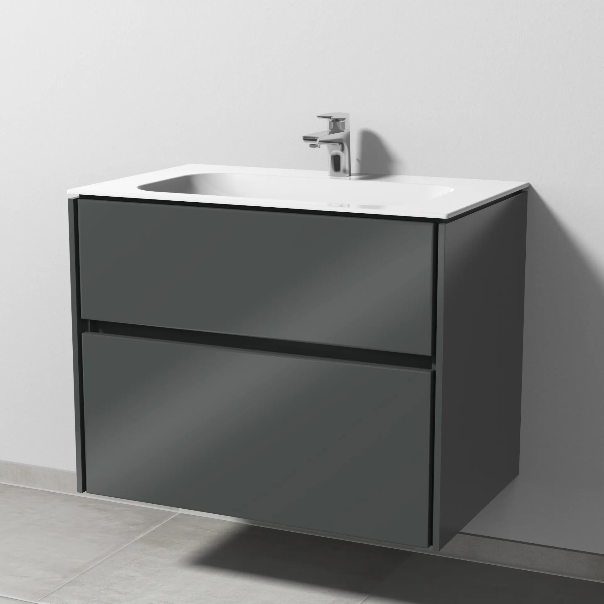 Keramik-Waschtisch-Set mit Waschtischunterschrank „Twiga“ 79 × 50 × 61 cm in Anthrazit (glanz), mit Hahnlochbohrung, ohne Beleuchtung Keramik-Waschtisch-Set mit Waschtischunterschrank „Twiga“ 79 × 50 × 61 cm in Anthrazit (glanz), mit Hahnlochbohrung, ohne Beleuchtung