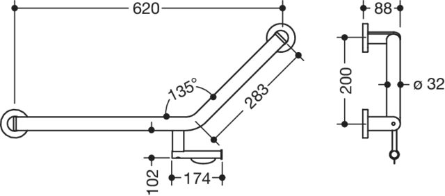 Winkelgriff 135 Gr, PRH, d:32, li, plvb weiß tiefmatt Winkelgriff 135 Gr, PRH, d:32, li, plvb weiß tiefmatt
