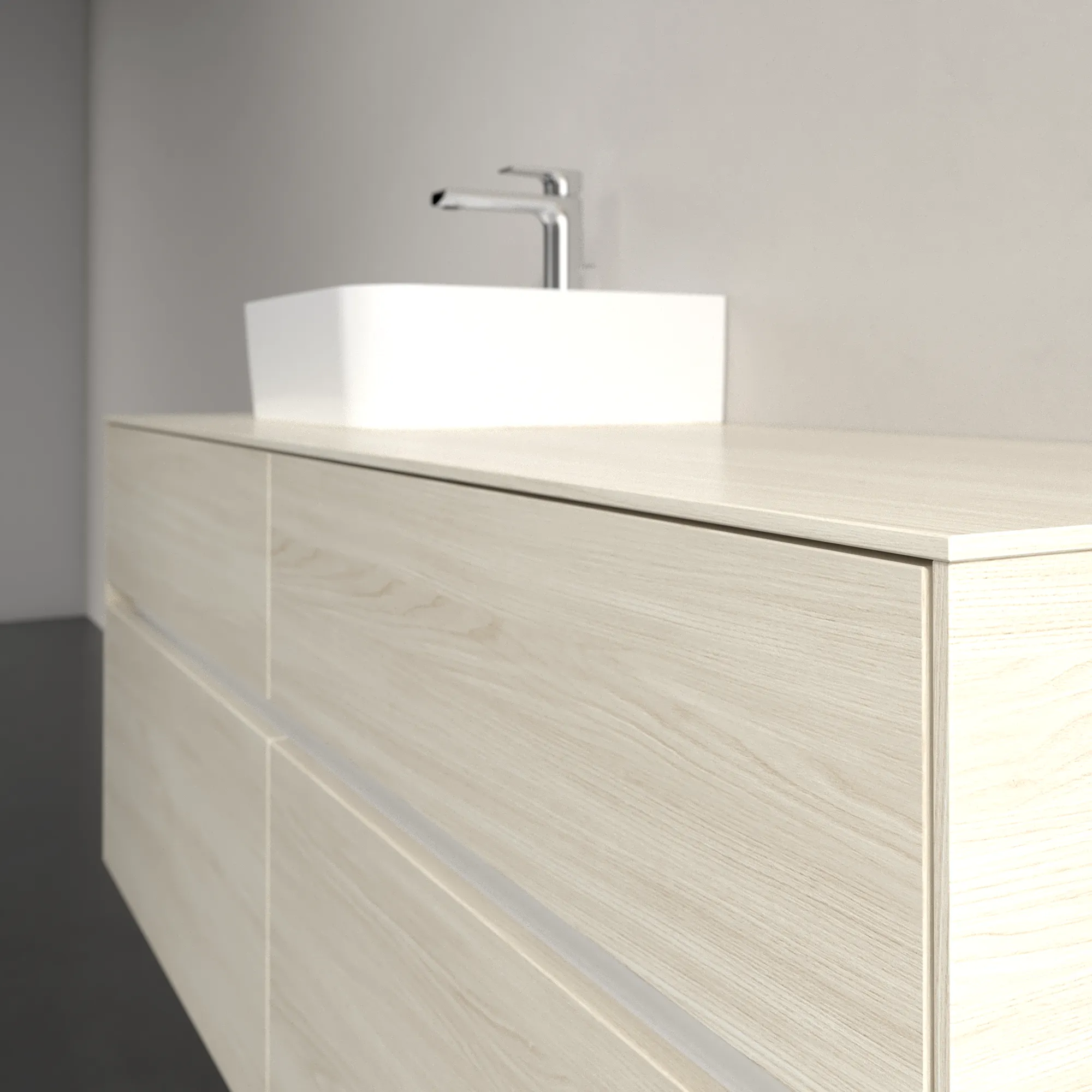 Villeroy & Boch Waschtischunterschrank „Collaro“ 1400 × 548 × 500 mm White Oak, mit Beleuchtung, für Becken links Villeroy & Boch Waschtischunterschrank „Collaro“ 1400 × 548 × 500 mm White Oak, mit Beleuchtung, für Becken links