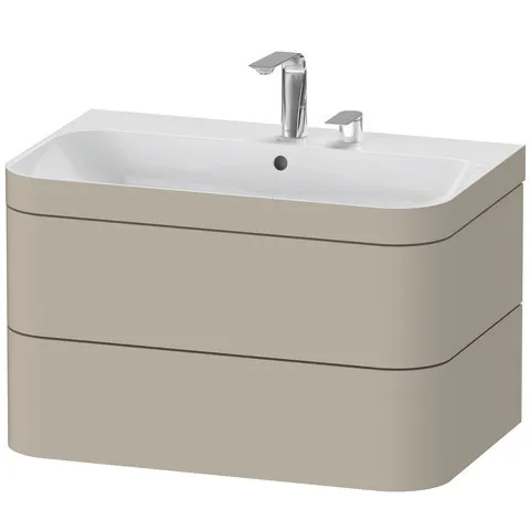 Duravit Waschtischunterschrank c-bonded Set wandhängend „Happy D.2 Plus“ 775 × 480 × 490 mm Taupe Seidenmatt, mit Hahnlochbohrung