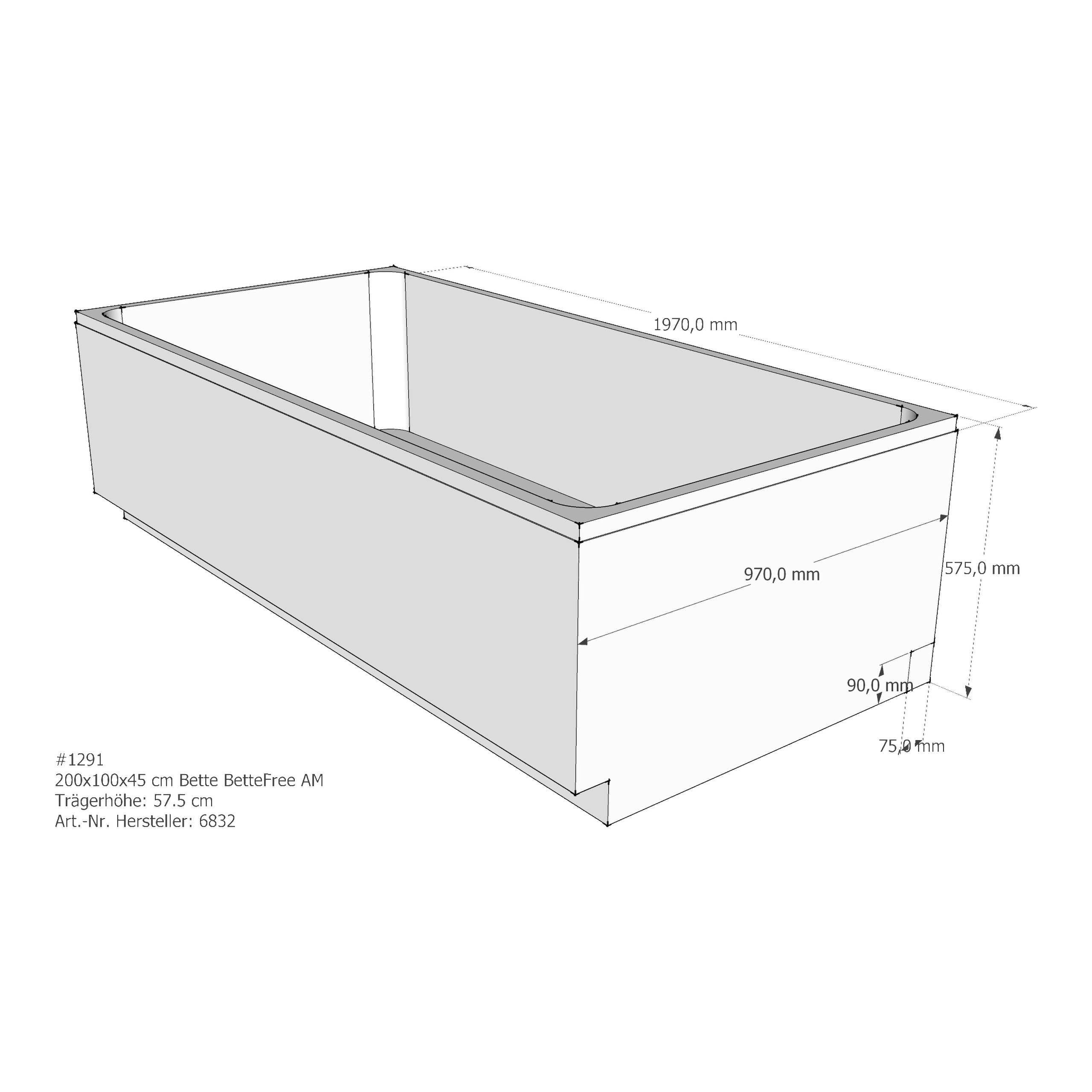 Badewannenträger für Bette Free 200 × 100 × 45 cm Badewannenträger für Bette Free 200 × 100 × 45 cm