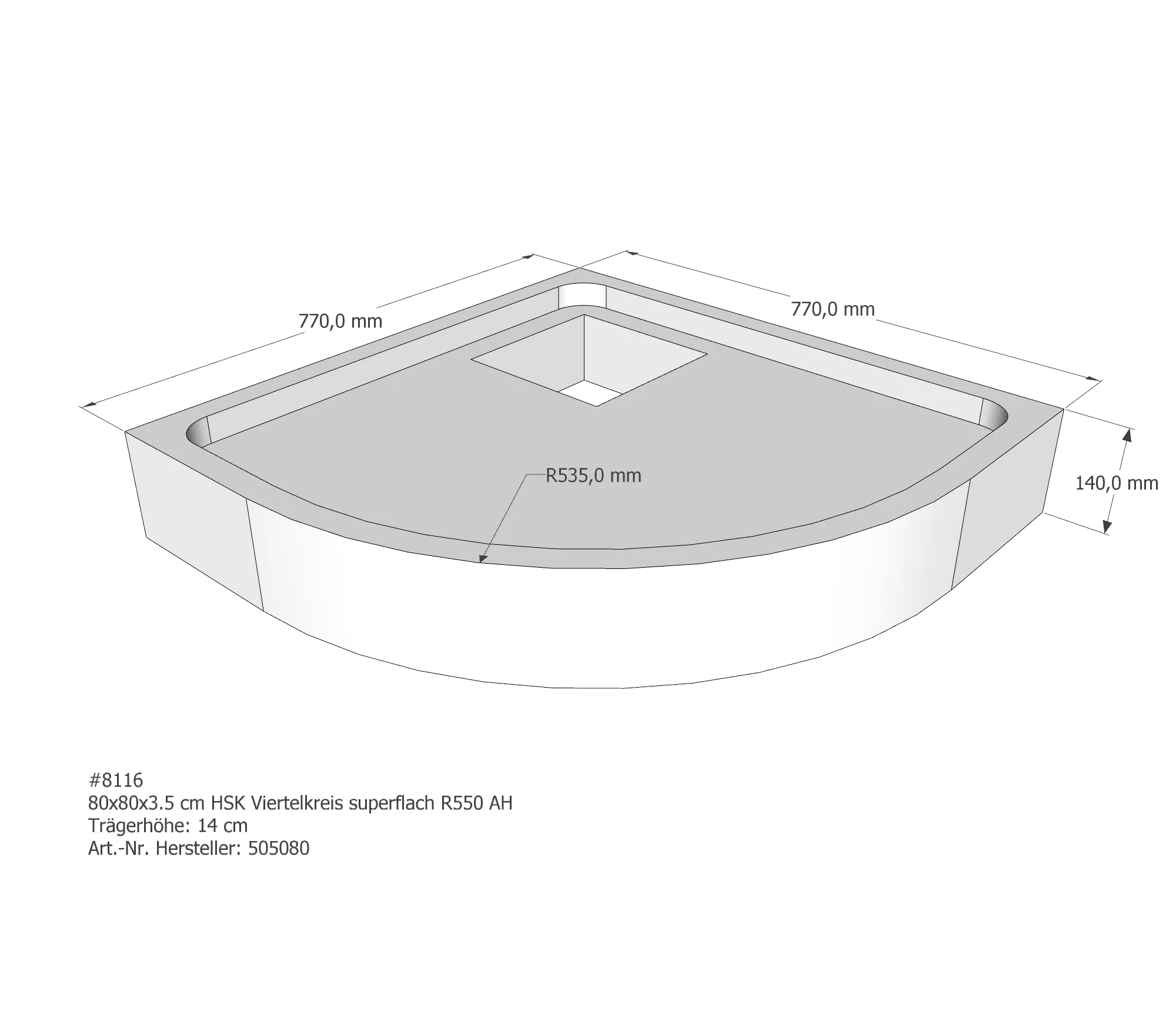 Duschwannenträger passend für HSK Viertelkreis superflach 80 × 80 × 2 cm Duschwannenträger passend für HSK Viertelkreis superflach 80 × 80 × 2 cm