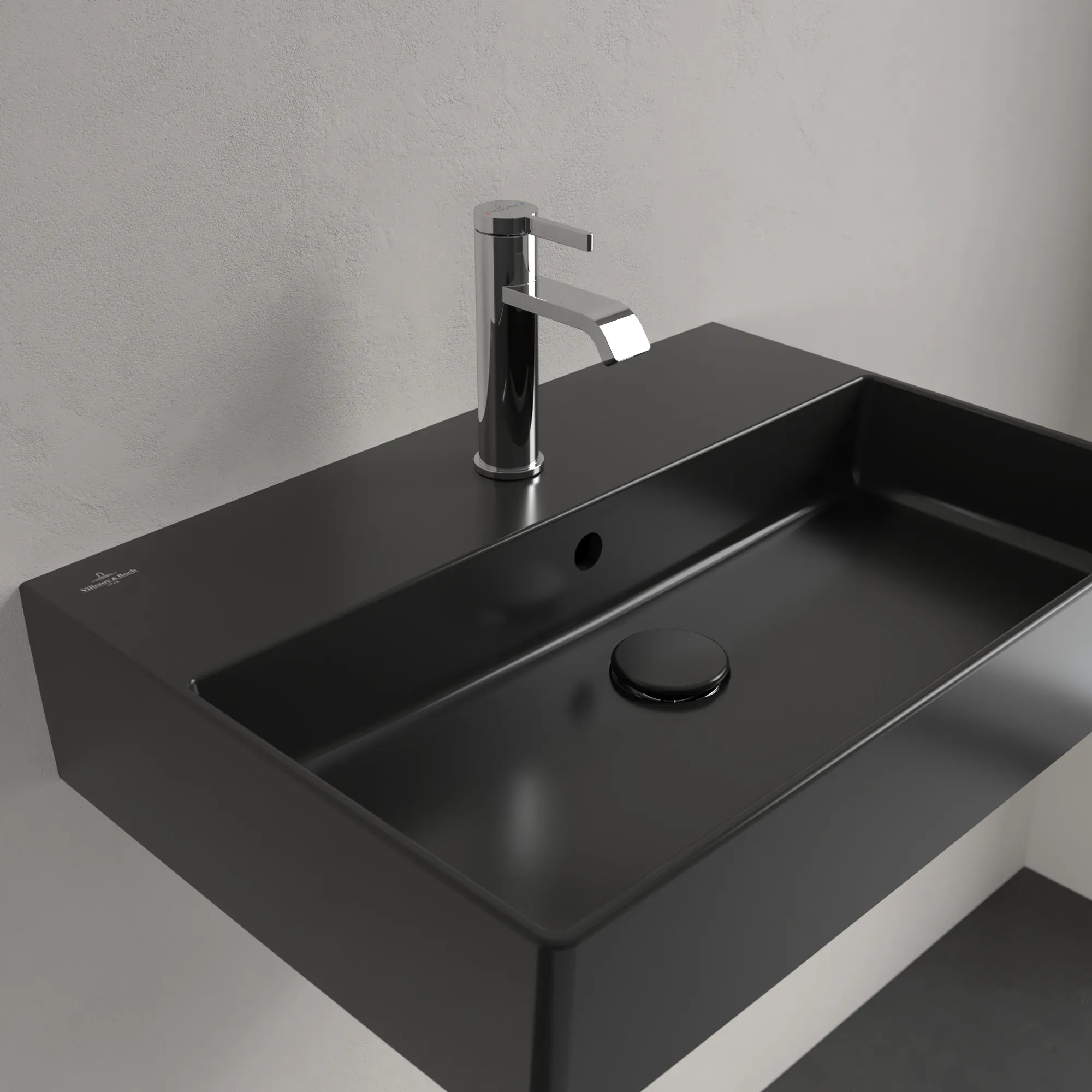 Villeroy & Boch Wandwaschtisch aus TitanCeram „Memento 2.0“ 600 × 420 × 135 mm, mit Hahnlochbohrung, Hahnlochposition mittig in Pure Black Villeroy & Boch Wandwaschtisch aus TitanCeram „Memento 2.0“ 600 × 420 × 135 mm, mit Hahnlochbohrung, Hahnlochposition mittig in Pure Black