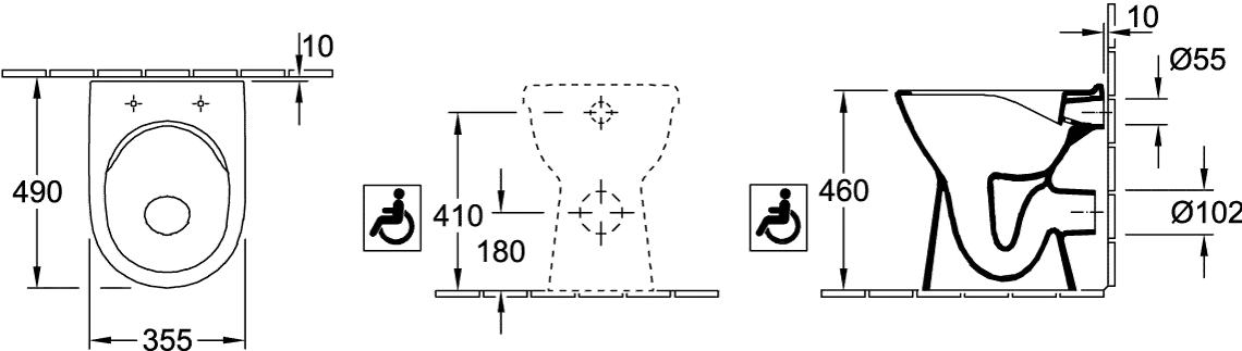 Stand-Flachspül-WC „ViCare“ 49 × 36 × 46 cm in Weiß Alpin, ohne Spülrand, Flachspüler Stand-Flachspül-WC „ViCare“ 49 × 36 × 46 cm in Weiß Alpin, ohne Spülrand, Flachspüler