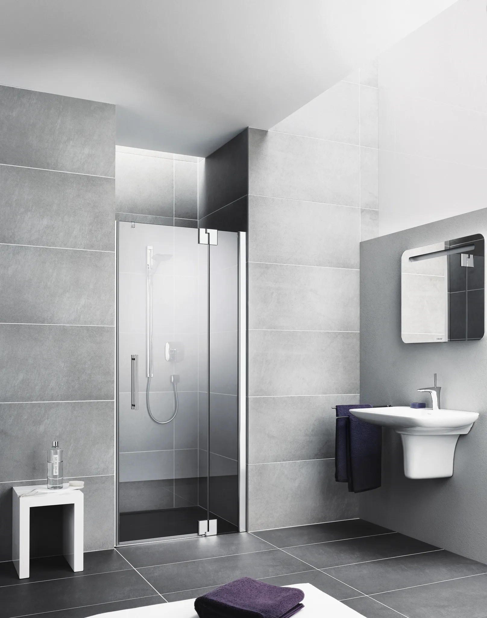 Kermi Duschdesign Walk-In-Duschkabine WALK-IN Wall mit beweglichem Flügel rechts „PASA XP“ Glas Klar, Profile Silber Mattglanz, BV: 864 - 894 mm GAK: 855 - 885 mm WE: 880 - 910 mm H: 1850 mm