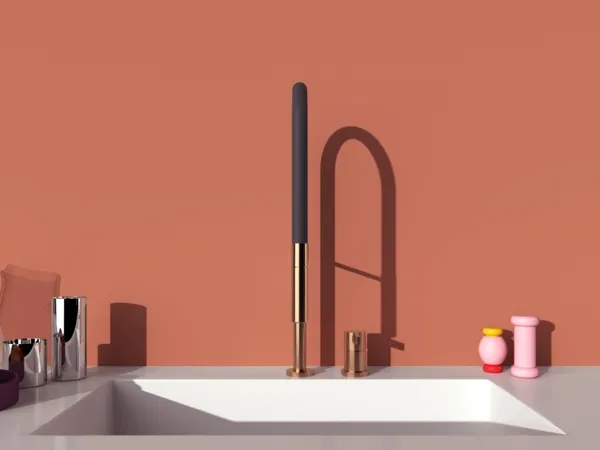 2-Loch Küchenarmatur Gusto Ausladung 225mm Semi-Pro 2-Funktionsbrause Brushed Gold 2-Loch Küchenarmatur Gusto Ausladung 225mm Semi-Pro 2-Funktionsbrause Brushed Gold