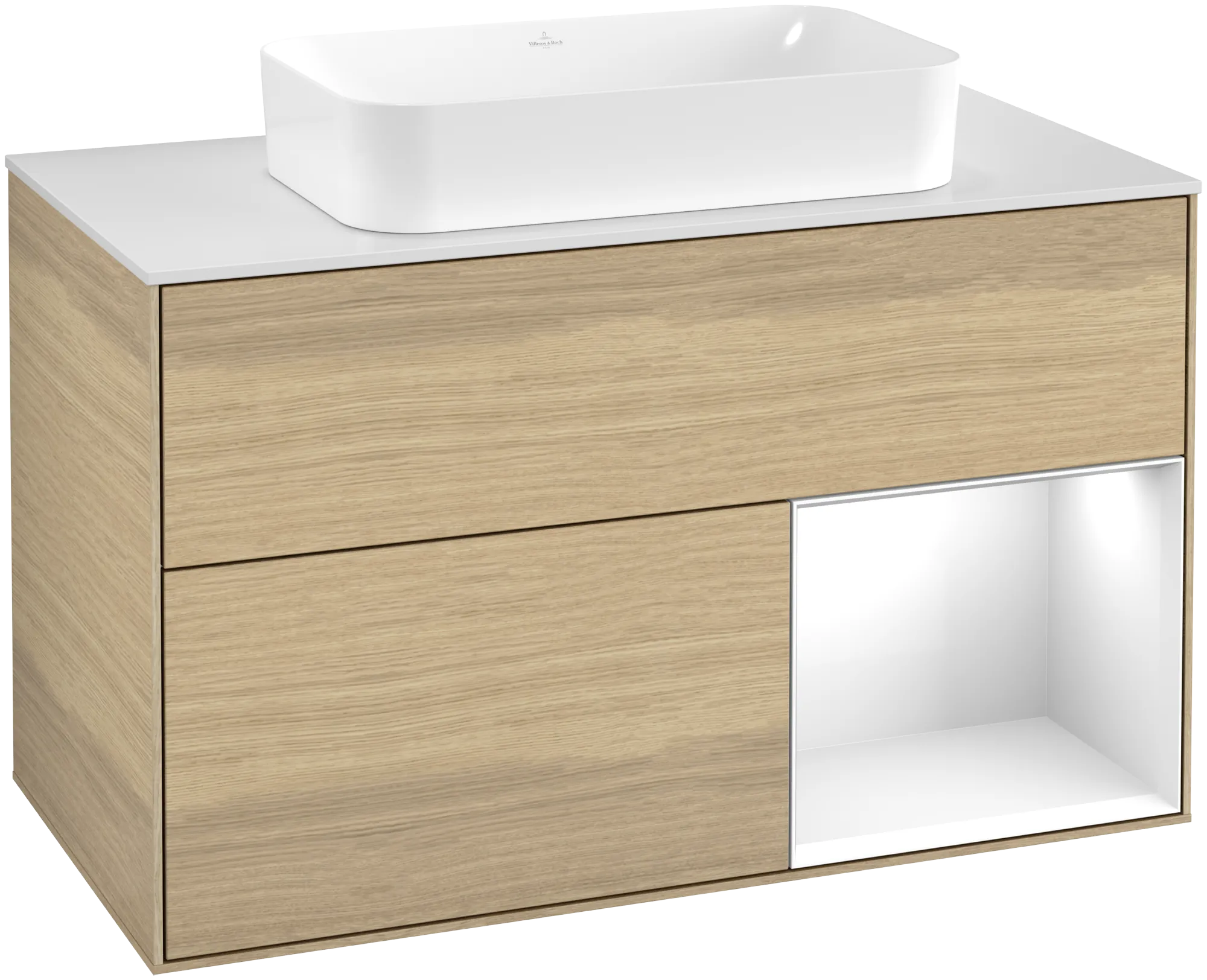 Villeroy & Boch Finion Waschbeckenunterschrank F66, 1000x603x501mm, mit Beleuchtung, 2 Auszüge