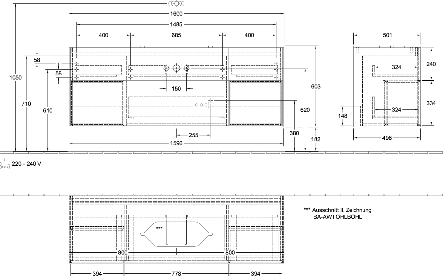 Villeroy & Boch Waschtischunterschrank „Finion“ für Schrankwaschtisch 1600 × 603 × 501 mm Silk Grey Matt Lacquer, für Becken mittig, ohne Hahnlochbohrung Villeroy & Boch Waschtischunterschrank „Finion“ für Schrankwaschtisch 1600 × 603 × 501 mm Silk Grey Matt Lacquer, für Becken mittig, ohne Hahnlochbohrung