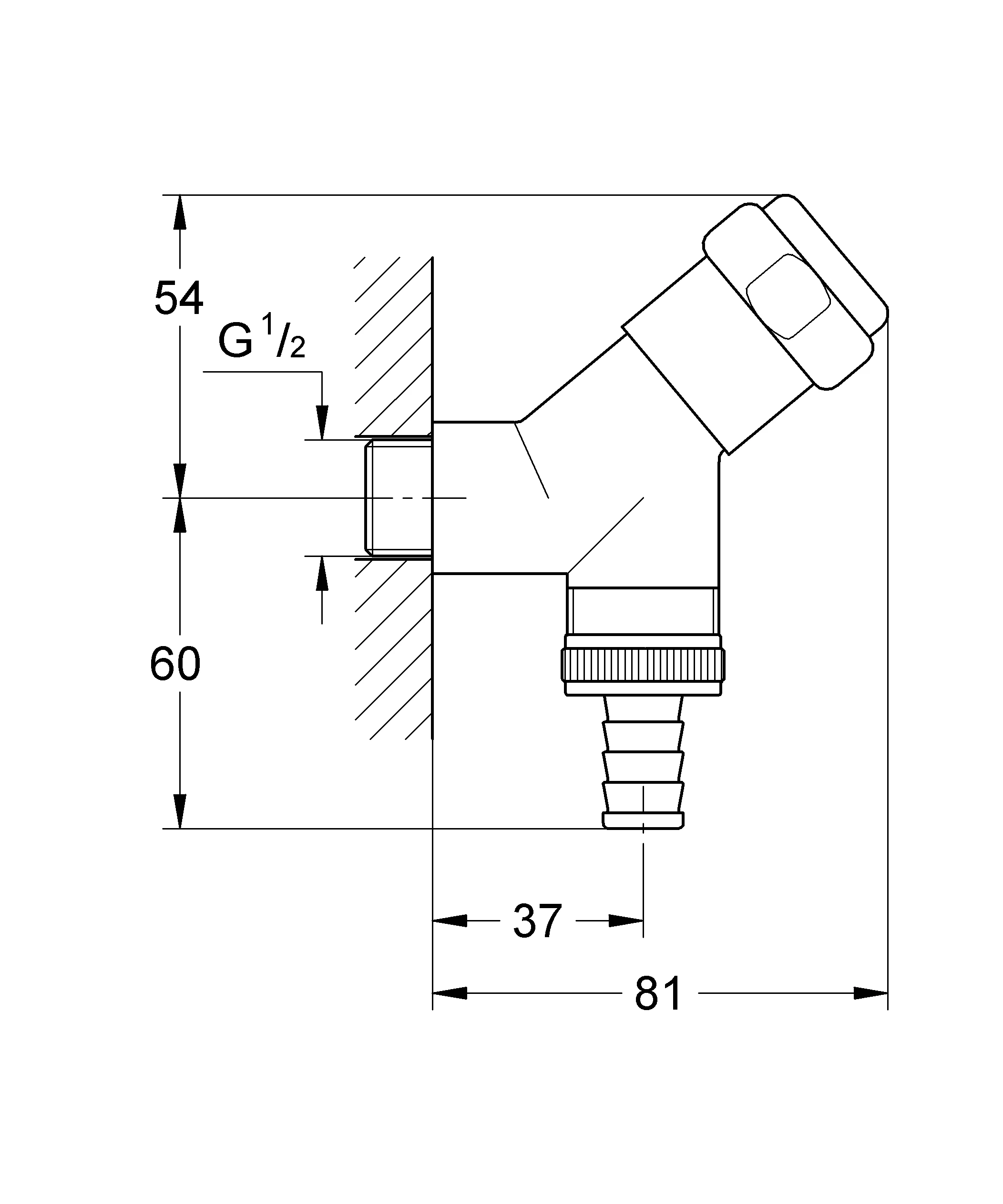 Original WAS Anschlussventil 41010, DN 15, Wandmontage, Fettkammer-Oberteil 1/2'' für den absperrbaren Schlauchanschluss, eigensicher, chrom