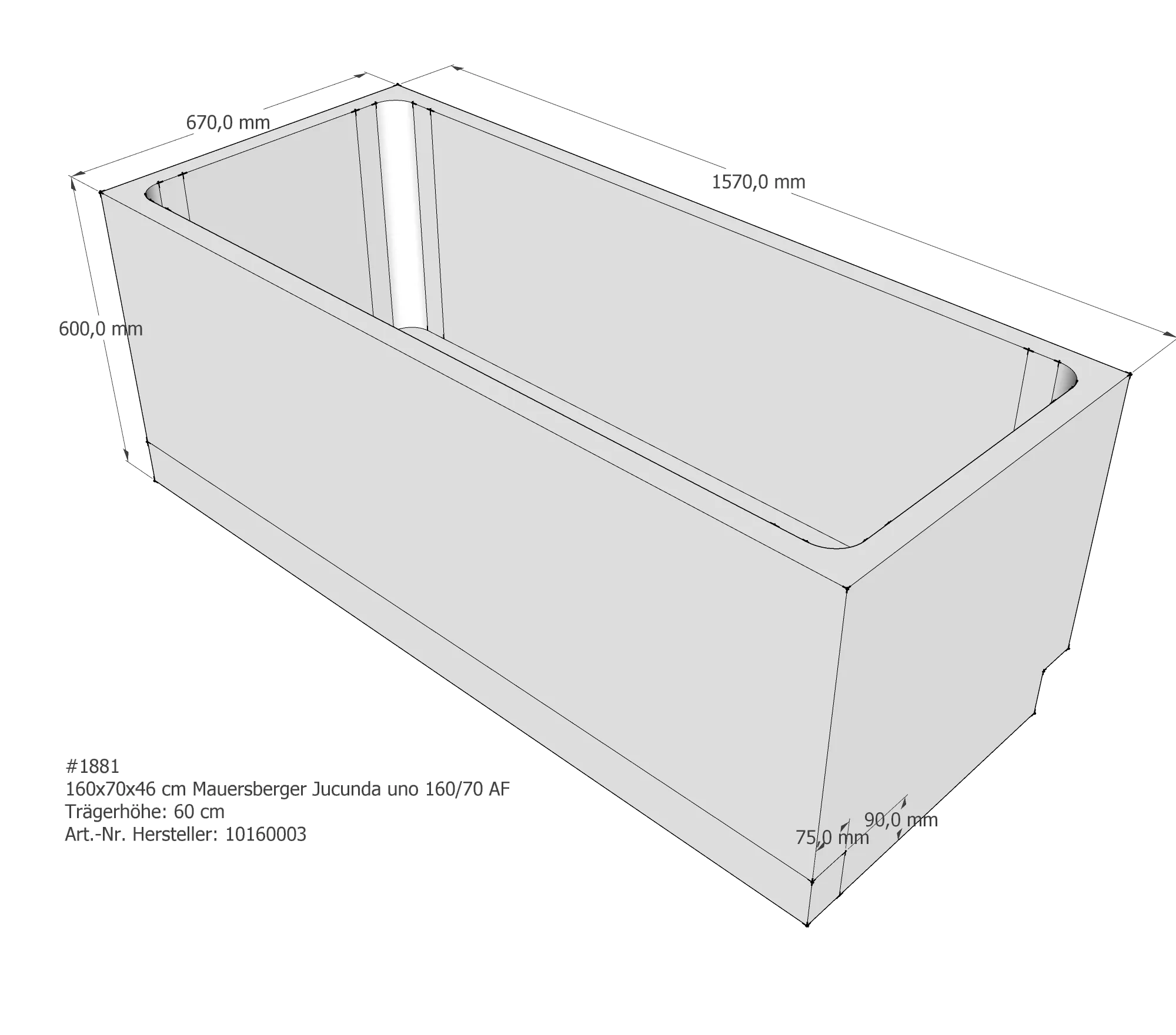 Badewannenträger für Mauersberger Jucunda 160/70 uno 160 × 70 × 46 cm Badewannenträger für Mauersberger Jucunda 160/70 uno 160 × 70 × 46 cm
