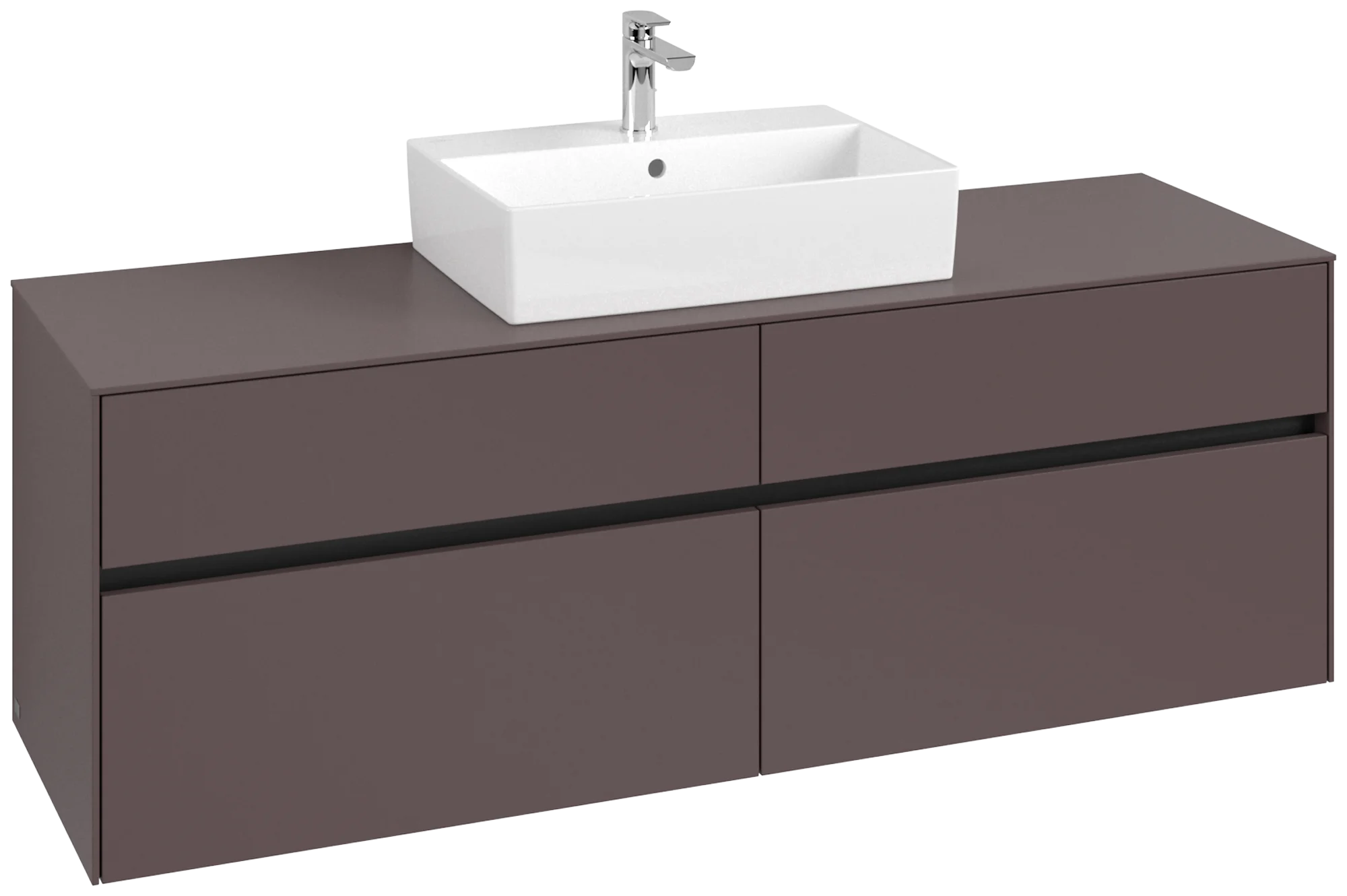 Villeroy & Boch Waschbeckenunterschrank Collaro C134B0, Eckig Dark Berry, 1600x500x548 mm, mit Beleuchtung und SoftClosing, 4 Auszüge
