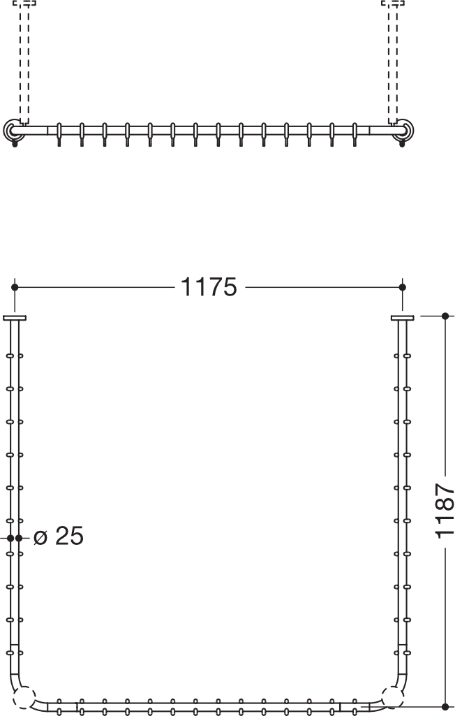 HEWI Duschvorhangstange „System 900“ 120 × 124,5 cm